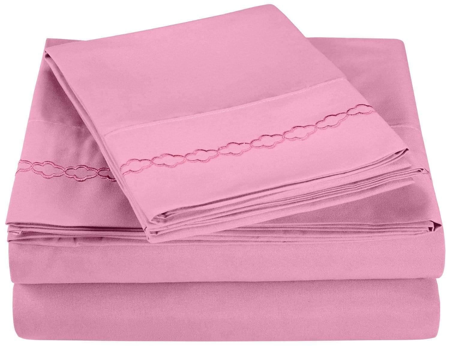 3000 Series Wrinkle Resistant Cloud Embroidered Sheet Set with White FredCo