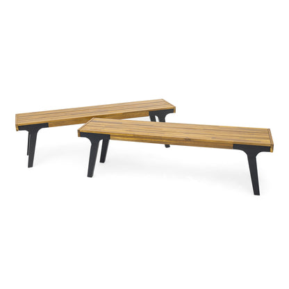 Modern Acacia Wood Dining Bench Set of 2