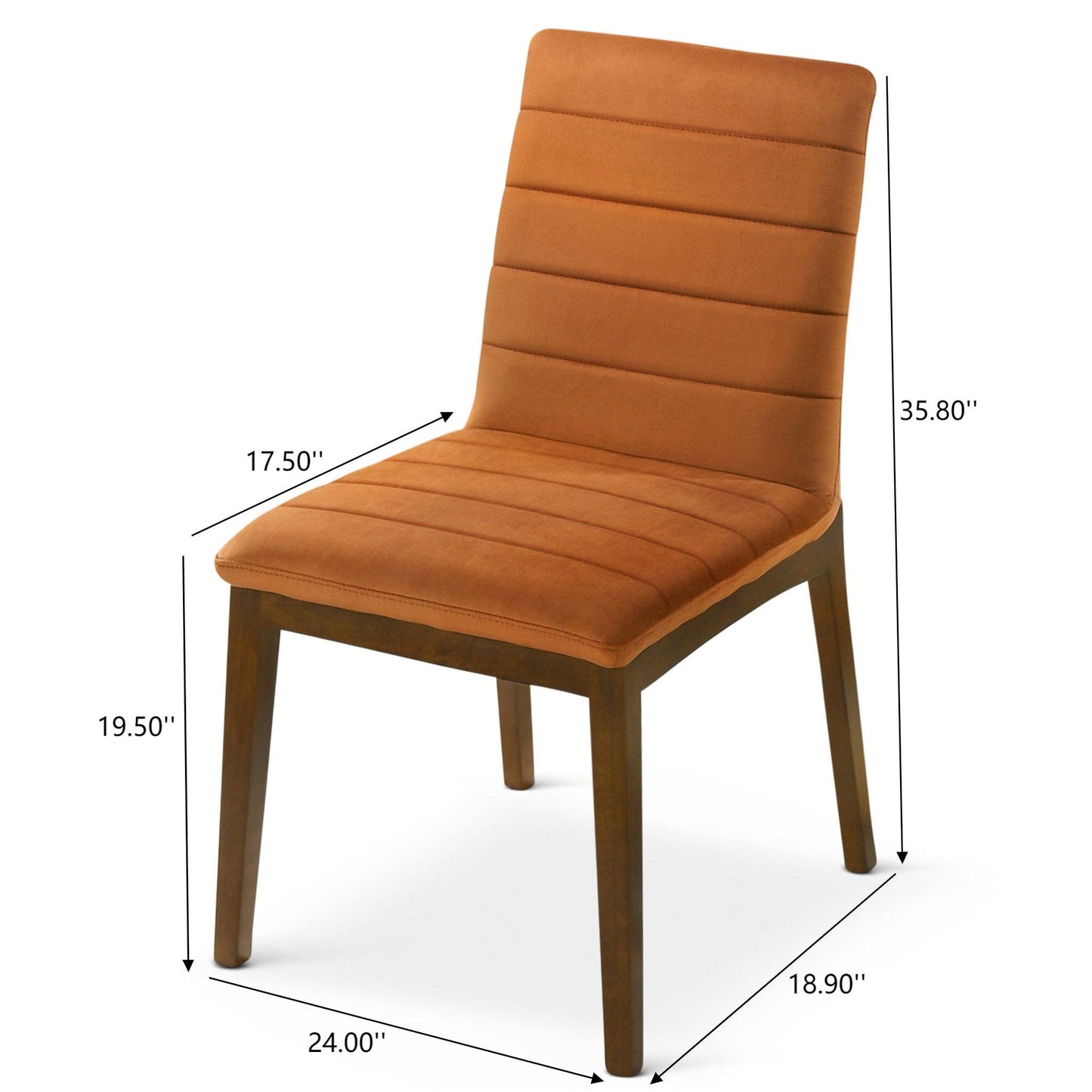 Ines Mid-Century Modern Burnt Orange Velvet Dining Chair Set with Walnut Solid Wood Base 35.8'H x 18.9'W x 24'D FredCo
