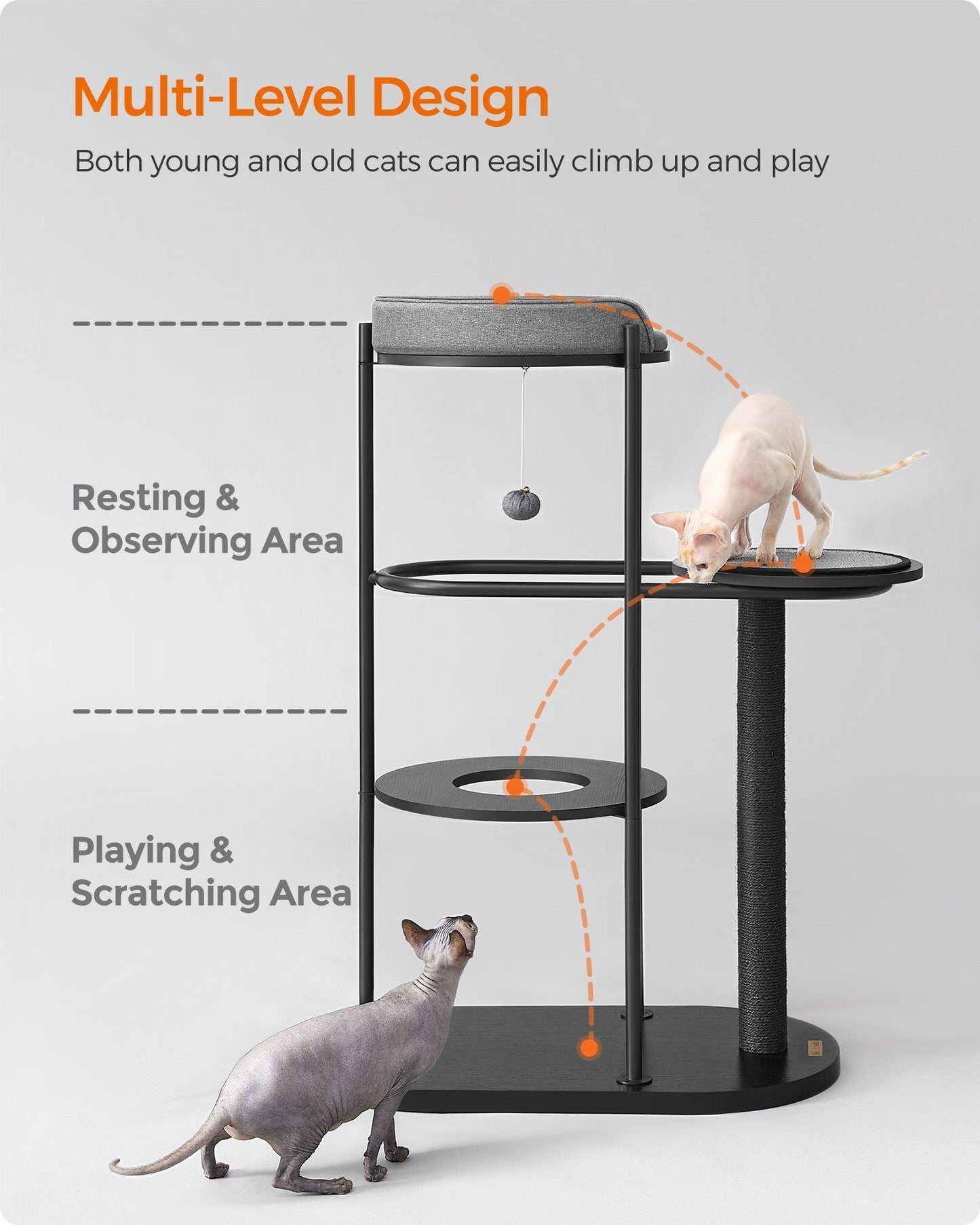 31"L x 17"W x 44"H Modern Cat Tree Classic Black FredCo