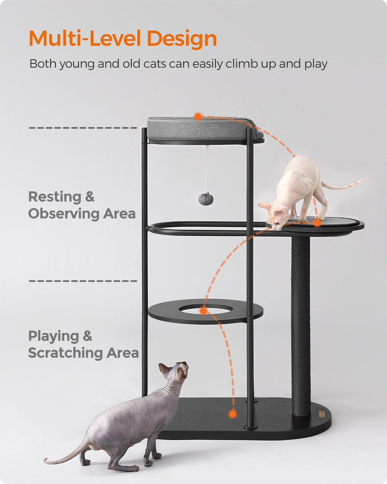 31"L x 17"W x 44"H Modern Cat Tree Classic Black FredCo