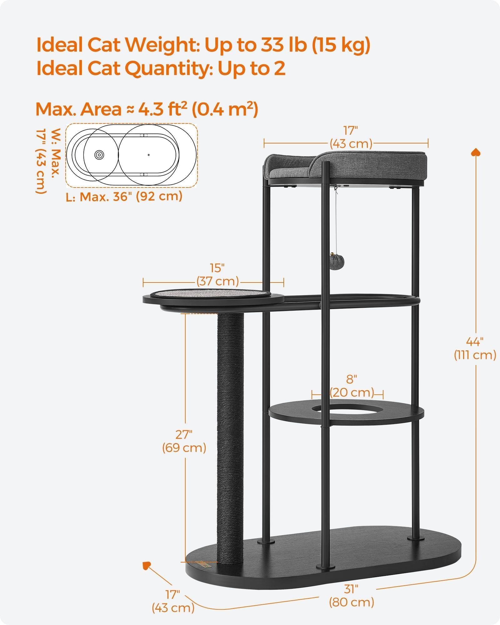 31"L x 17"W x 44"H Modern Cat Tree Classic Black FredCo