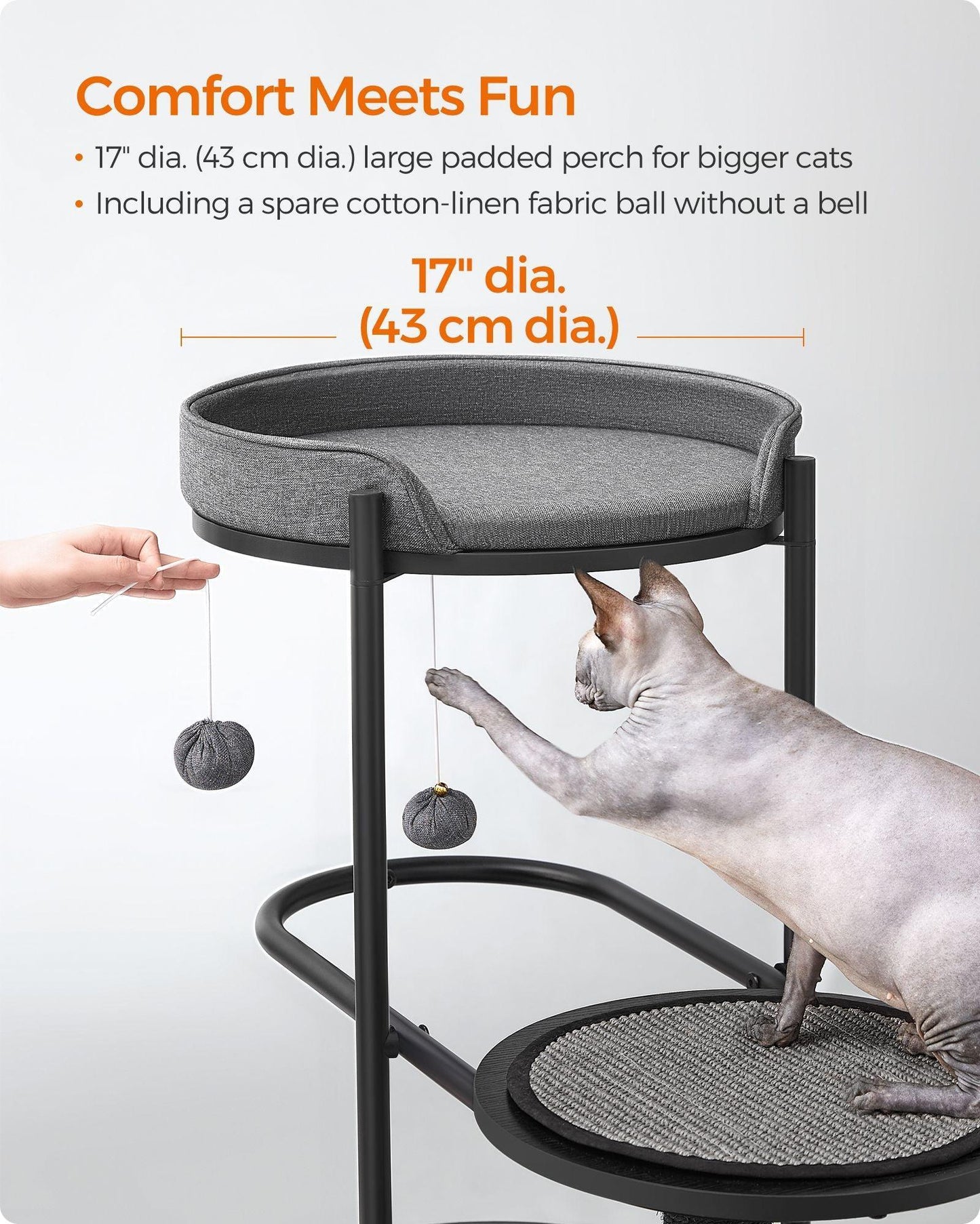 31"L x 17"W x 44"H Modern Cat Tree Classic Black FredCo