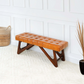 Mia Mid-Century Modern Tan Leather Bench with Buttons and Solid Wood Frame 18.9'H x 47.2'W x 15.7'D FredCo