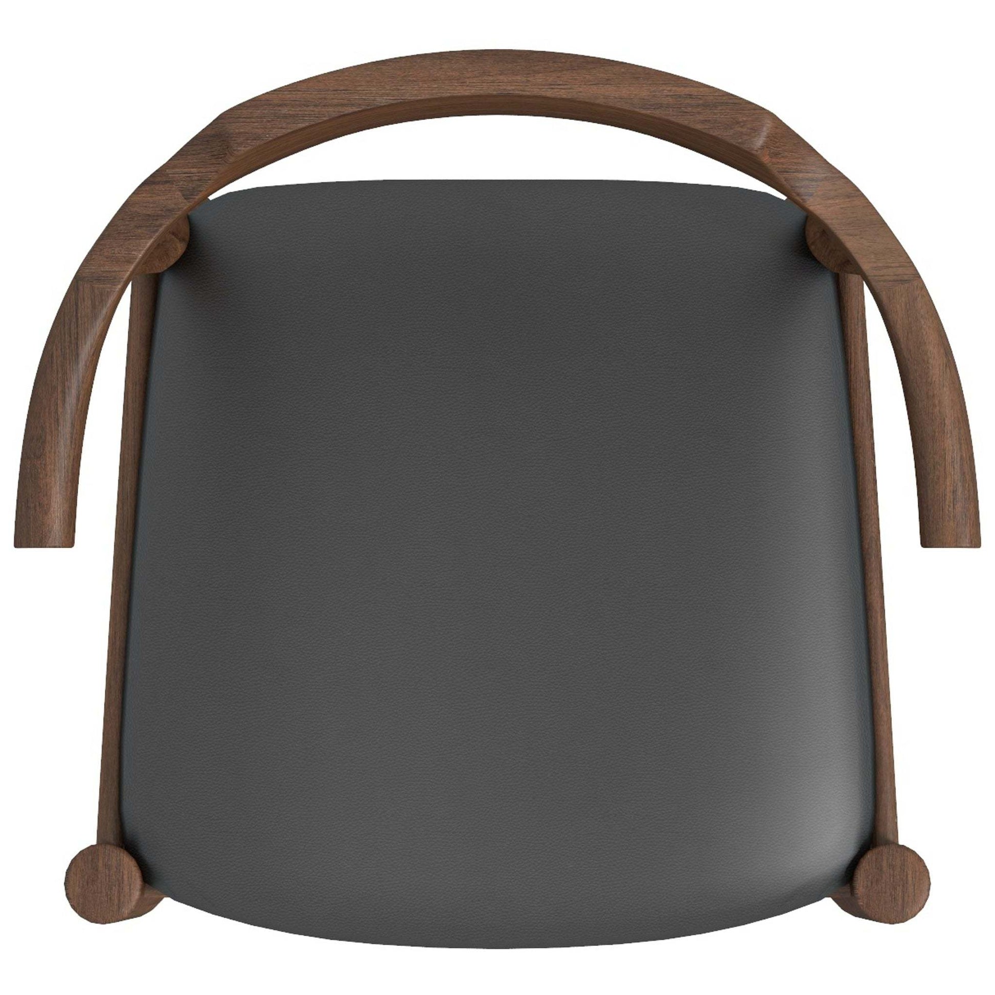 Leon Mid-Century Modern Leather Dining Chair Set of 2 with Solid Wood Frame in Black FredCo