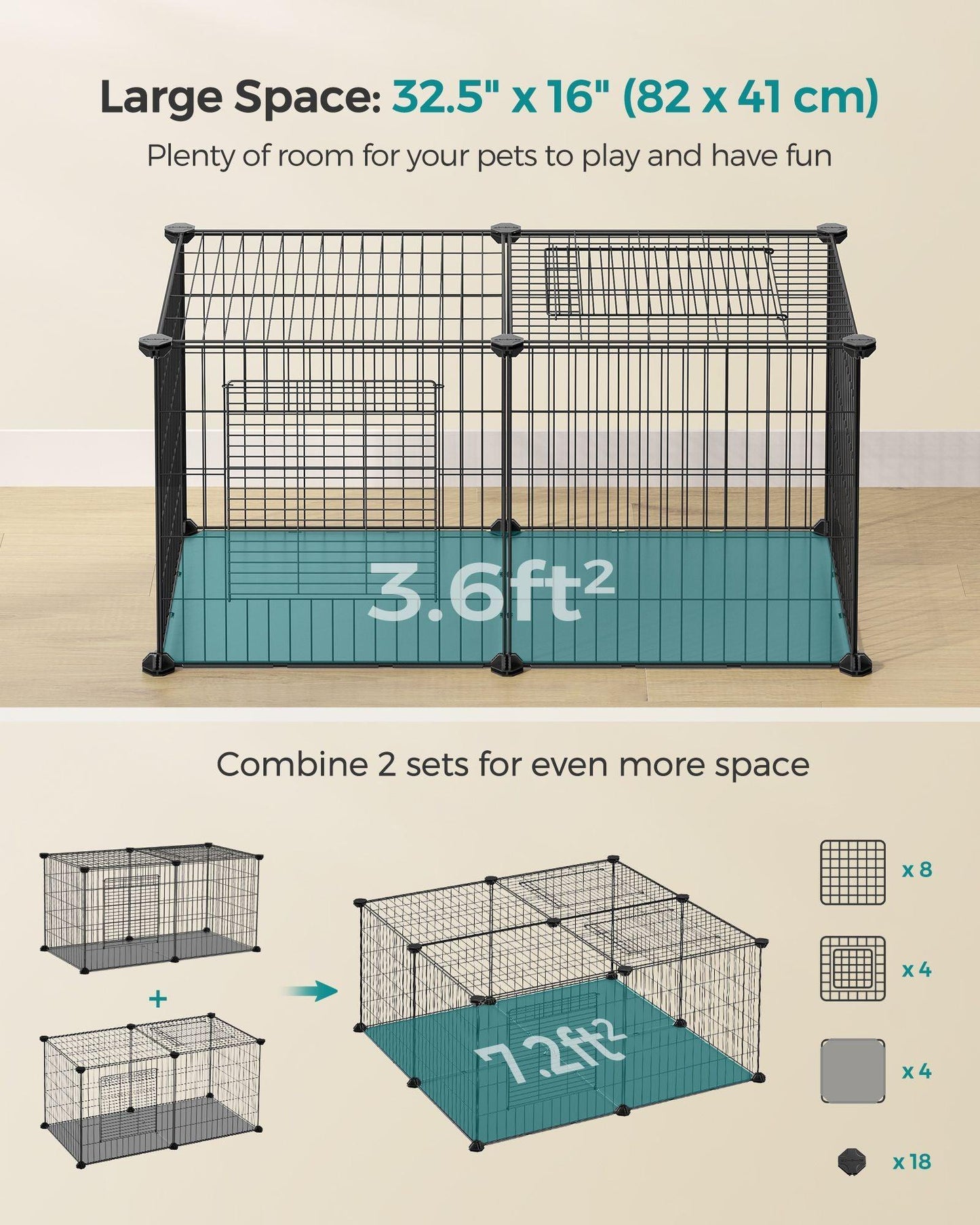 32.5''L x 16''W x 16''H Small Animal Playpen with Top and Base FredCo