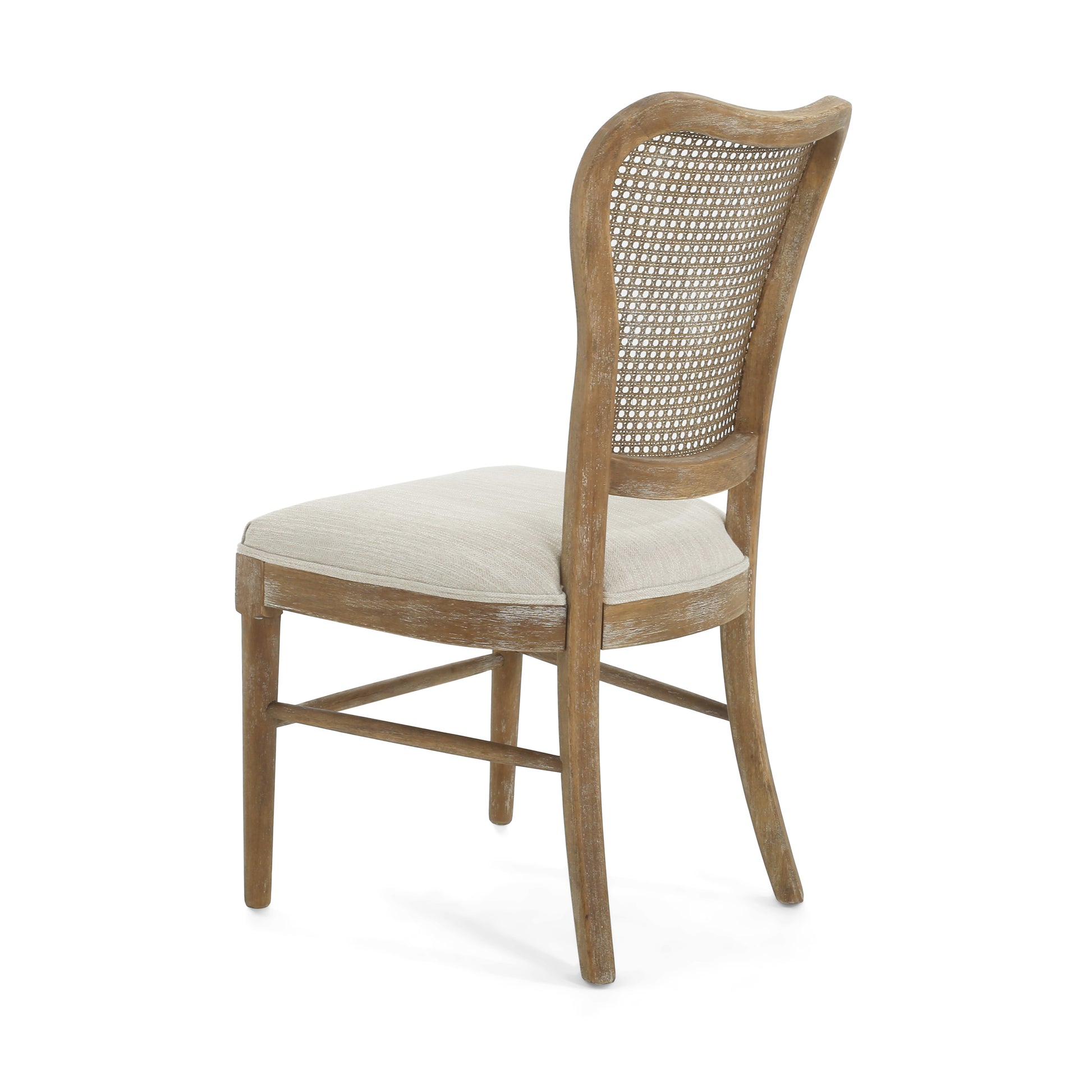 Classic Retro Dining Chair Set of 2 with Rattan Backrest, Dark Brown Rubberwood Frame, Beige Fabric Cushion FredCo