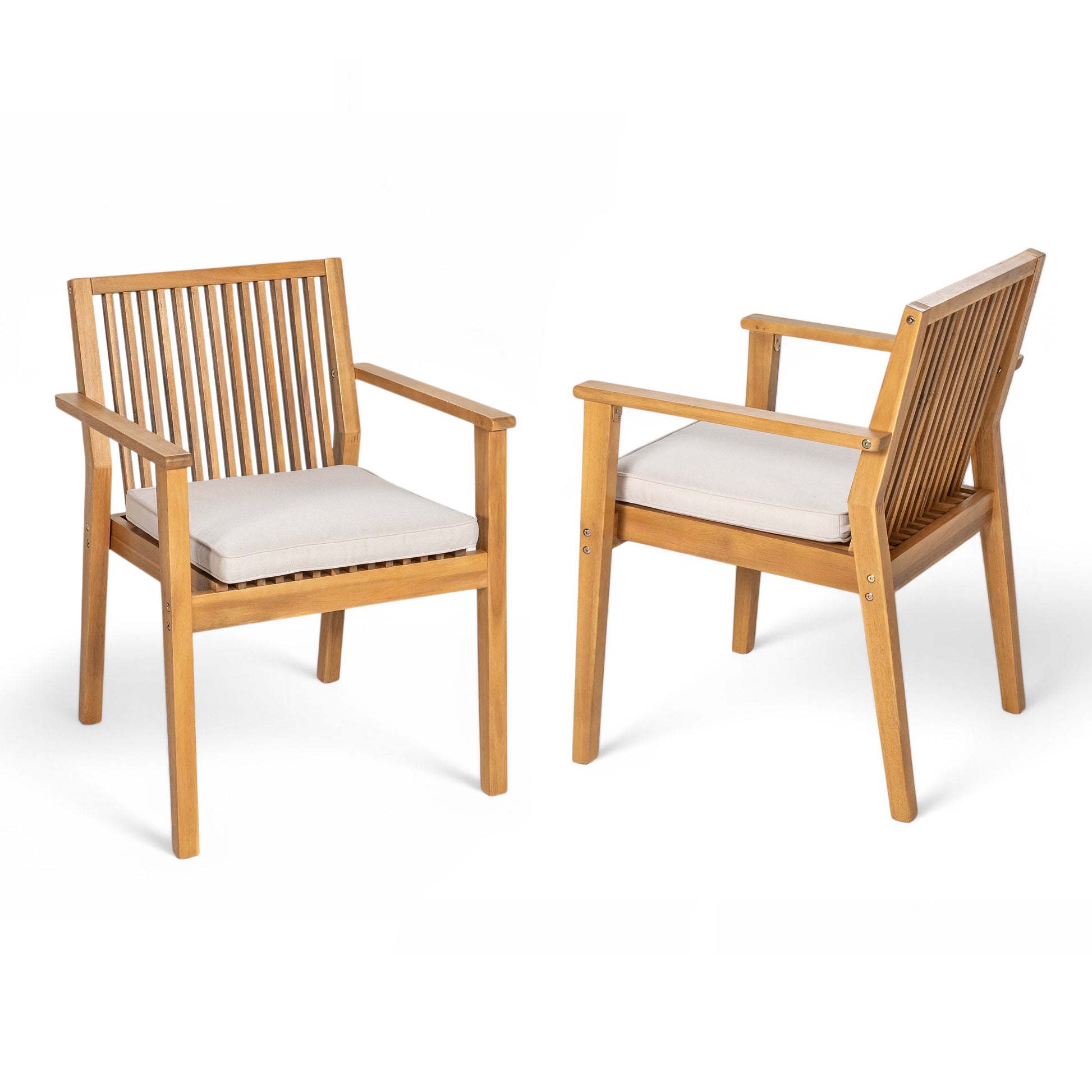 Patio Dining Chair Set of 2 - Sturdy Acacia Wood, Comfortable Waterproof Seating, 400 lbs Capacity, Natural Color Frame FredCo