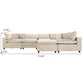 Beige sectional sofa with plush cushions, shown with dimensions, FredCo International furniture
