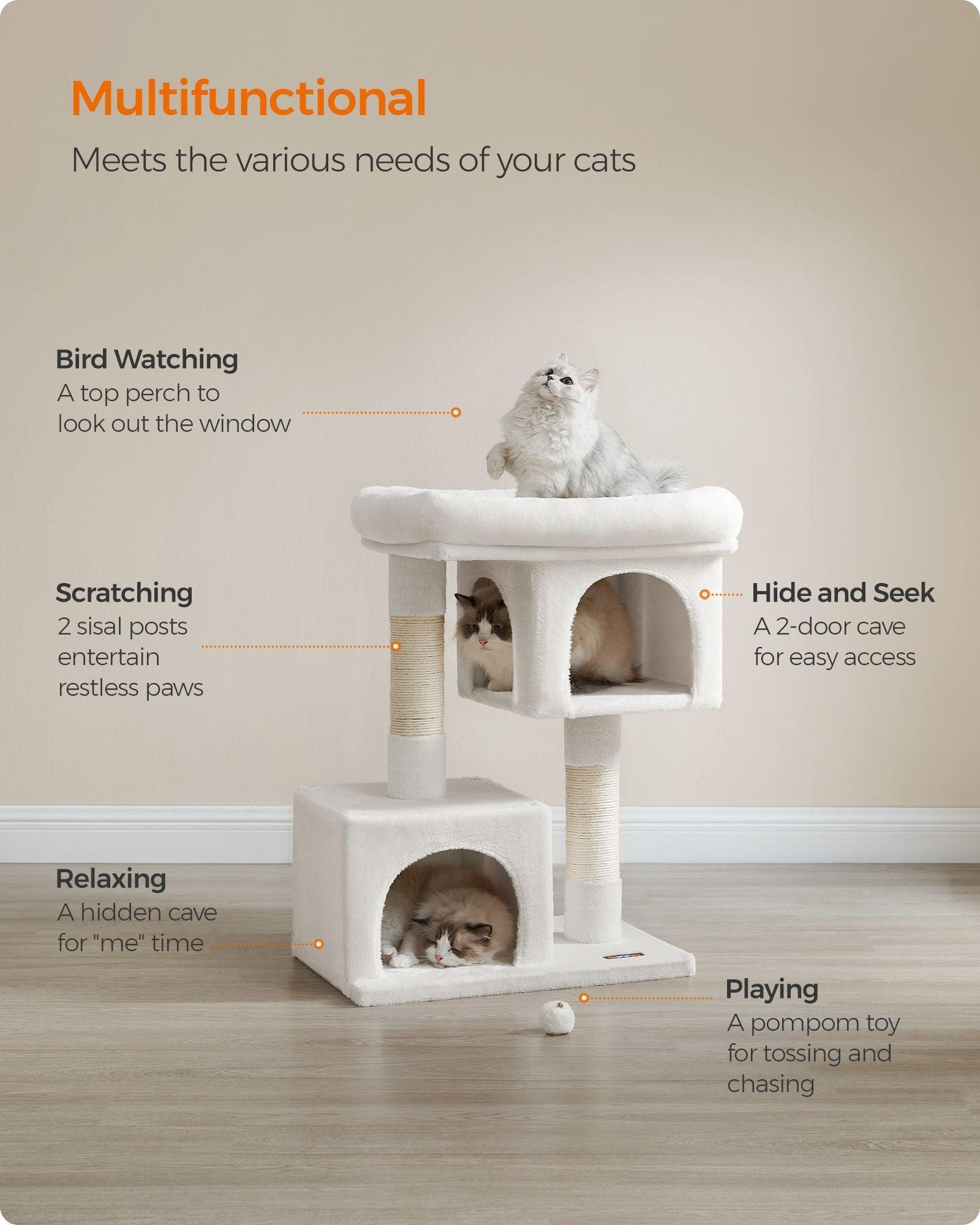 33.1" Tall Cat Tree with Scratching Posts Cream White FredCo