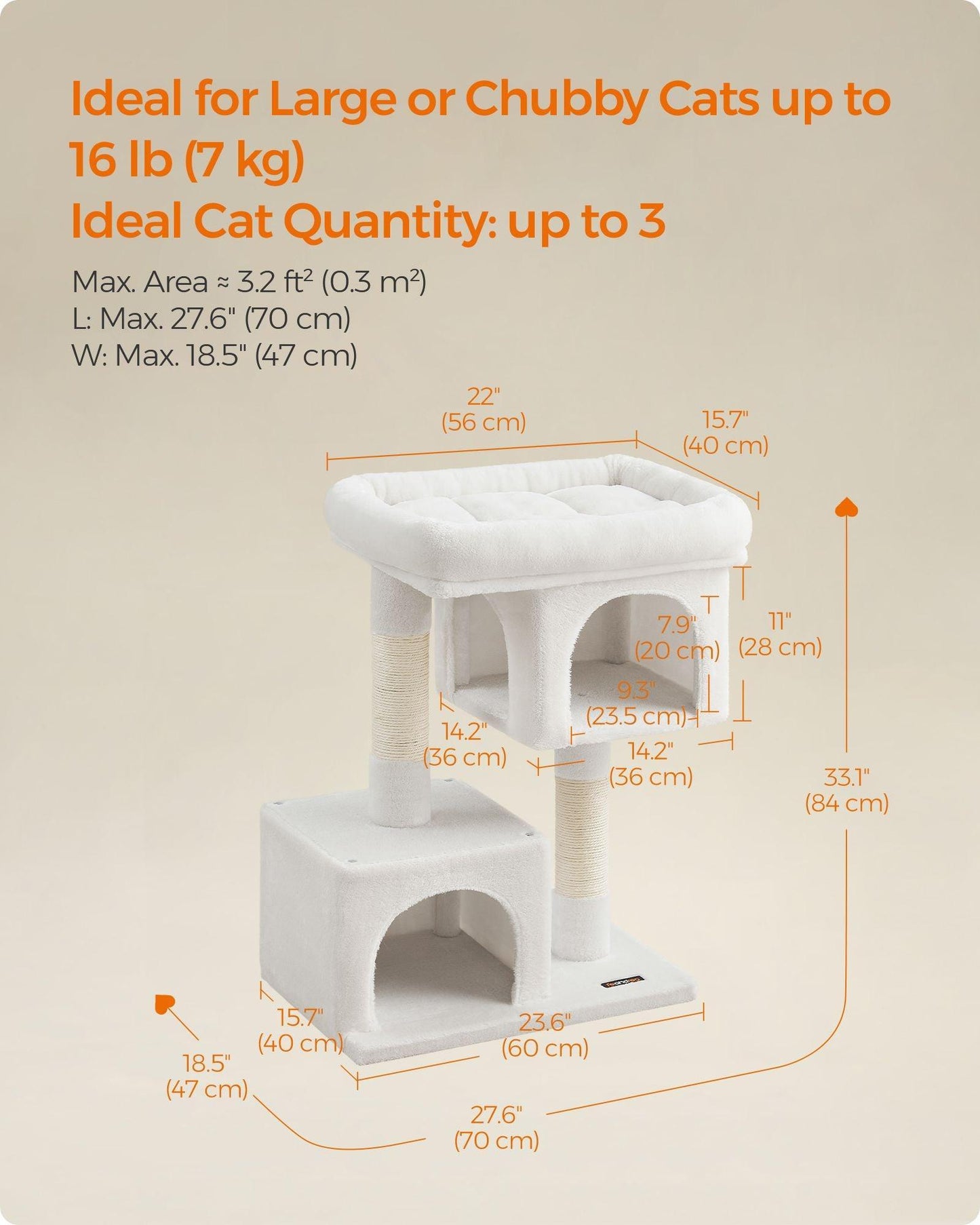 33.1" Tall Cat Tree with Scratching Posts Cream White FredCo