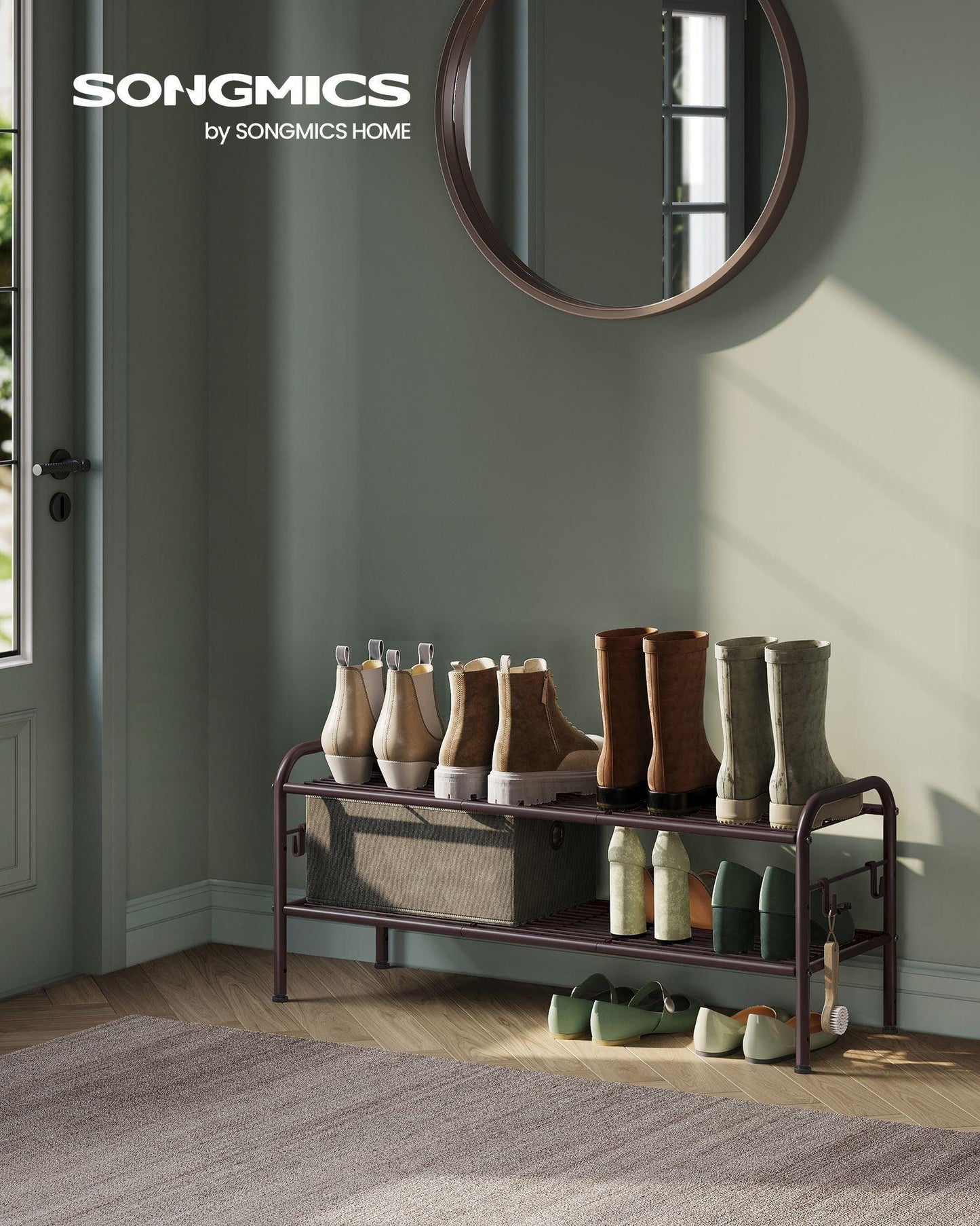 33.5" Wide 2-Tier Metal Shoe Rack Chestnut Brown FredCo