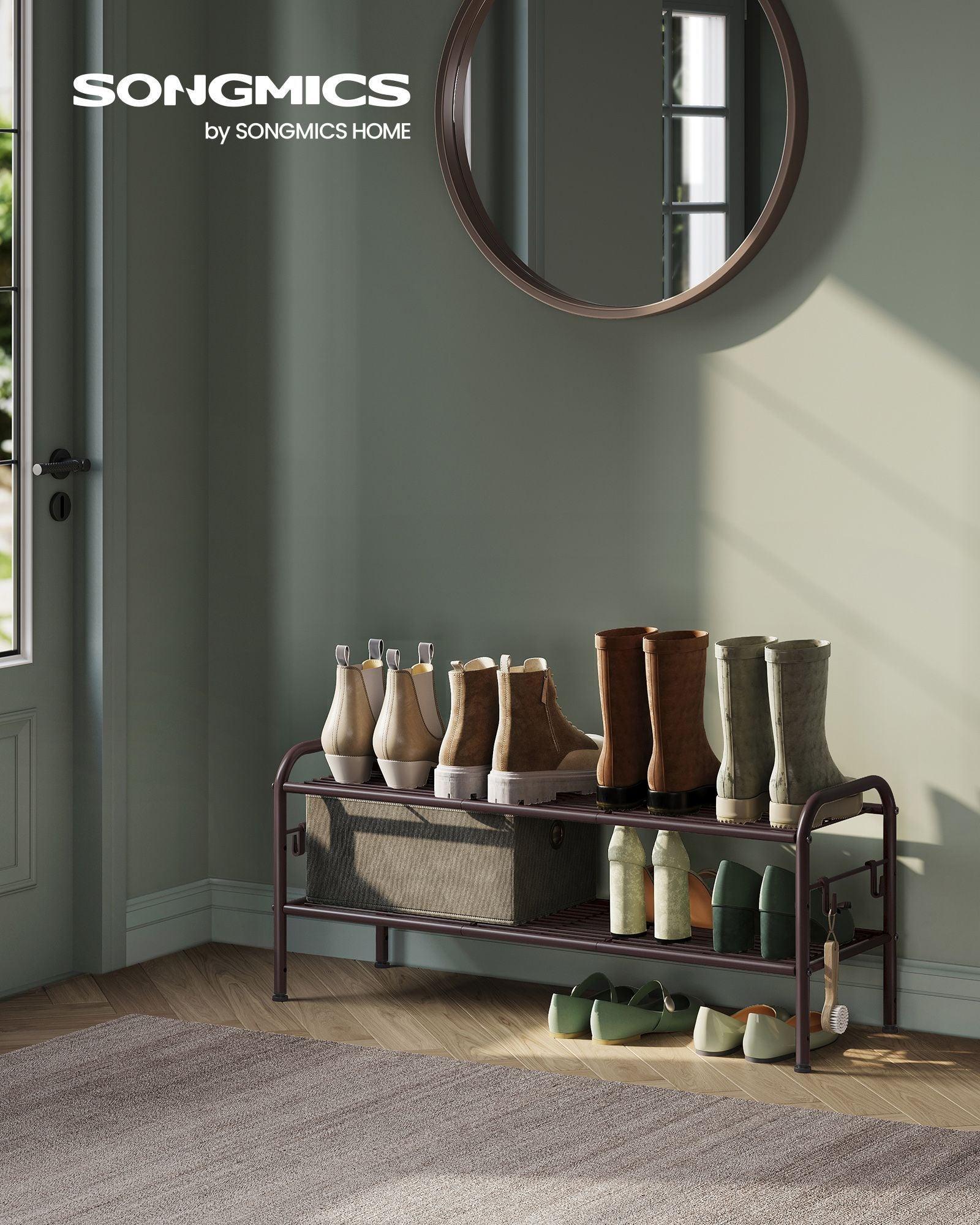 33.5" Wide 2-Tier Metal Shoe Rack Chestnut Brown FredCo