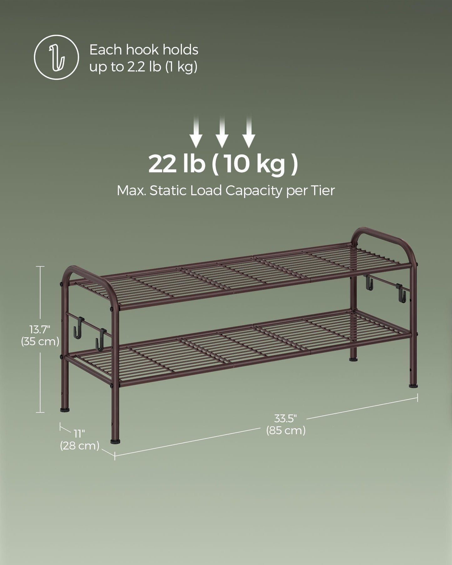 33.5" Wide 2-Tier Metal Shoe Rack Chestnut Brown FredCo