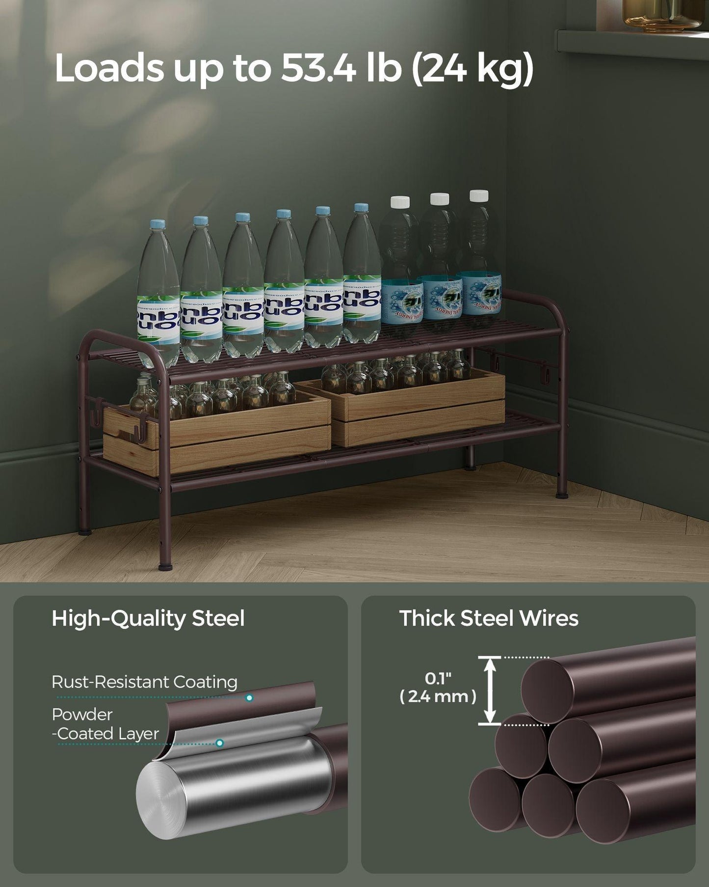 33.5" Wide 2-Tier Metal Shoe Rack Chestnut Brown FredCo