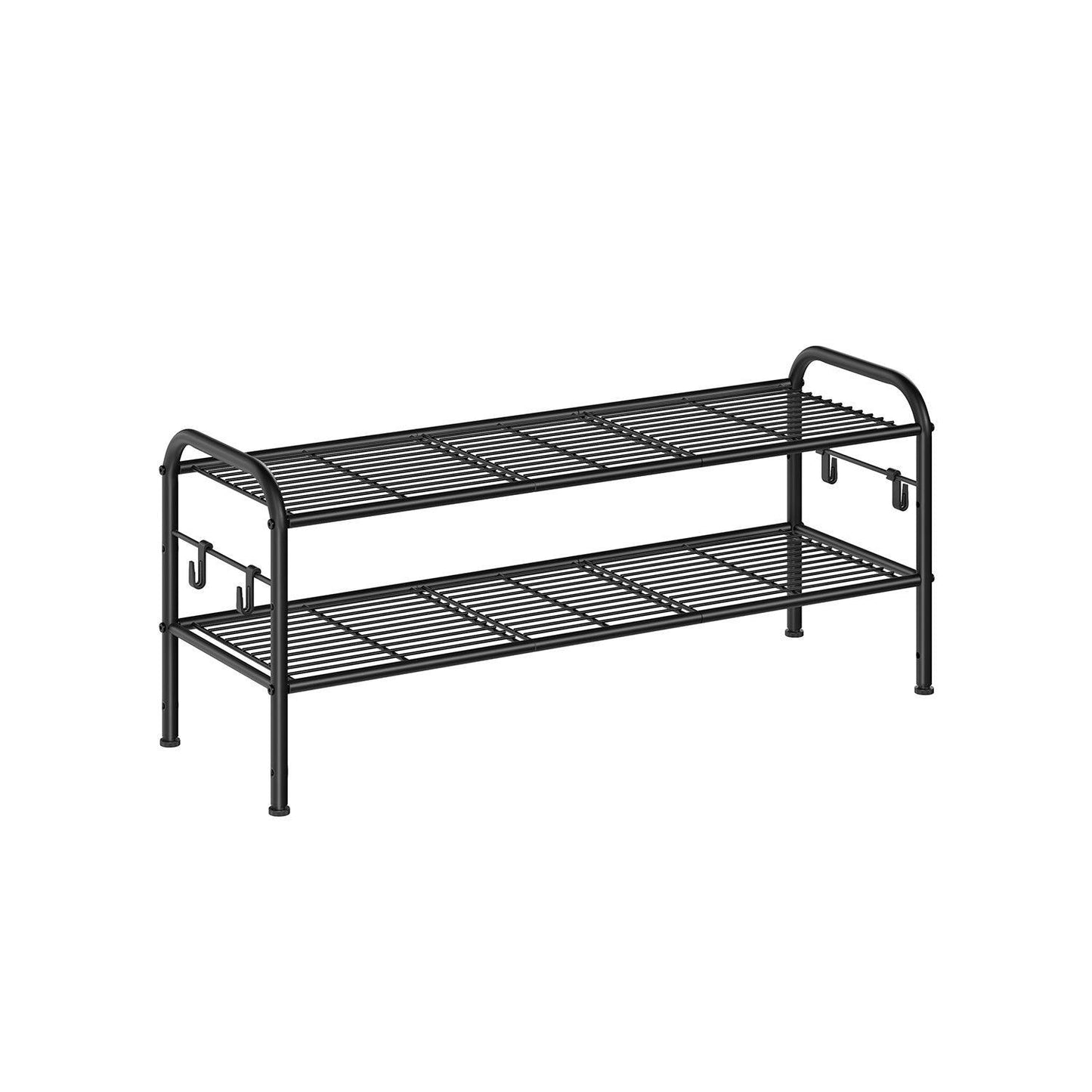 33.5" Wide 2-Tier Metal Shoe Rack with 4 Hooks Ink Black FredCo