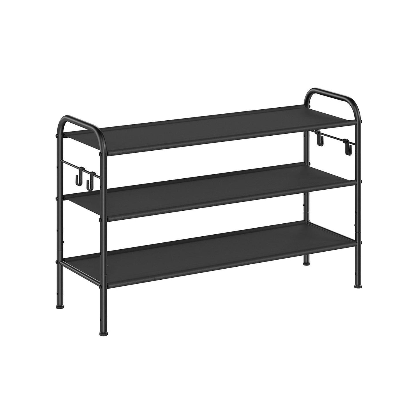 33.5" Wide 3-Tier Fabric Shoe Rack with 4 Hooks Ink Black FredCo