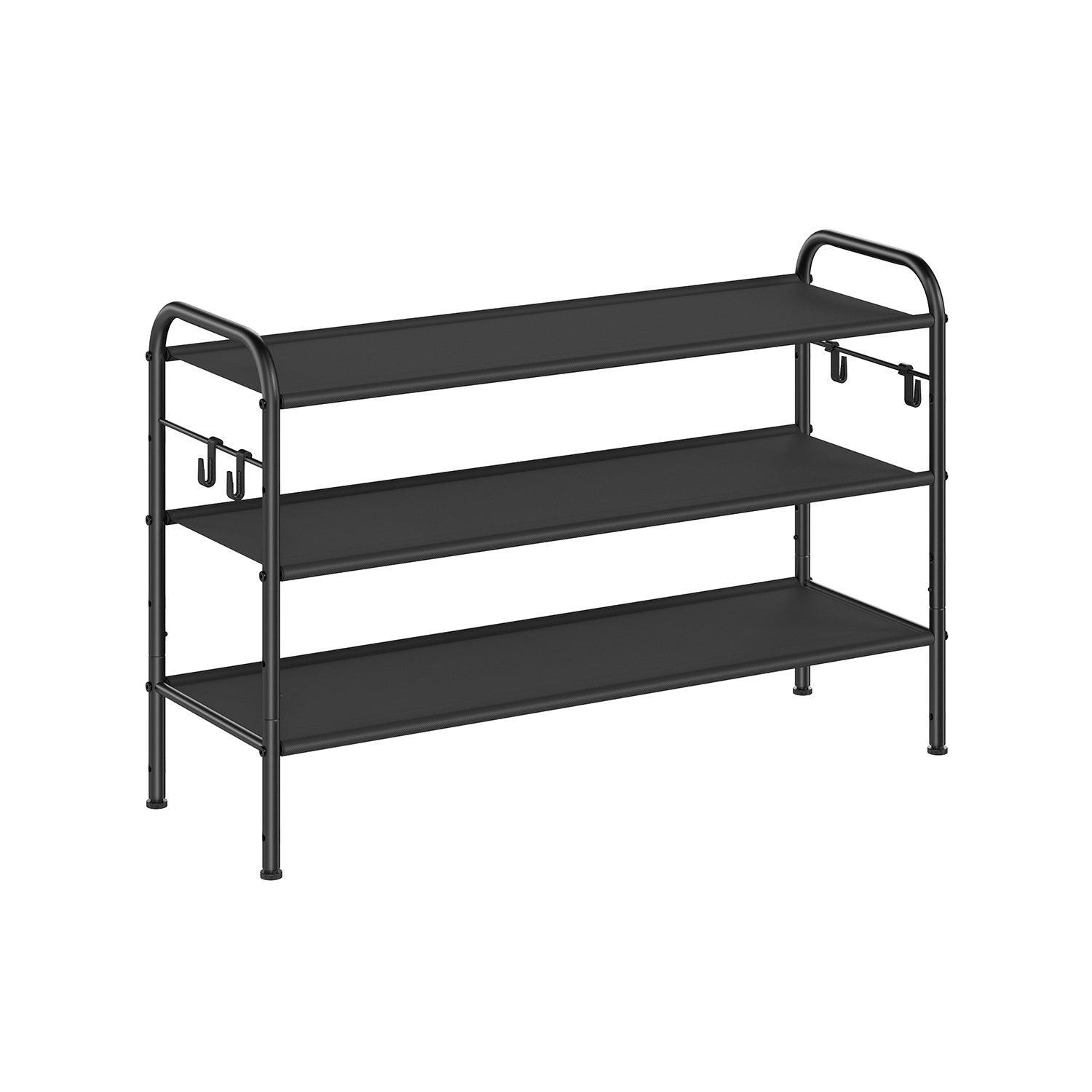 33.5" Wide 3-Tier Fabric Shoe Rack with 4 Hooks Ink Black FredCo