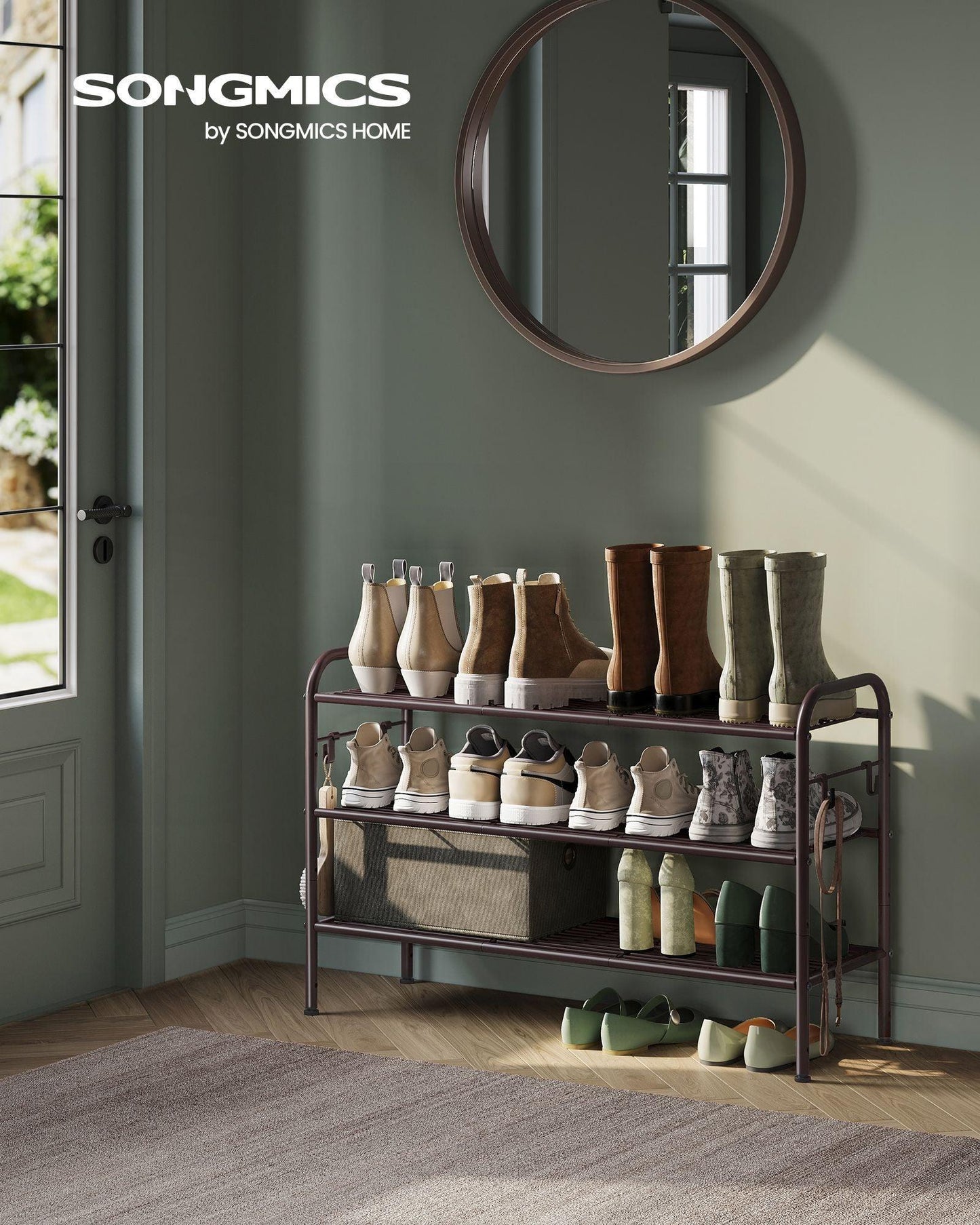 33.5" Wide 3-Tier Metal Shoe Rack Chestnut Brown FredCo
