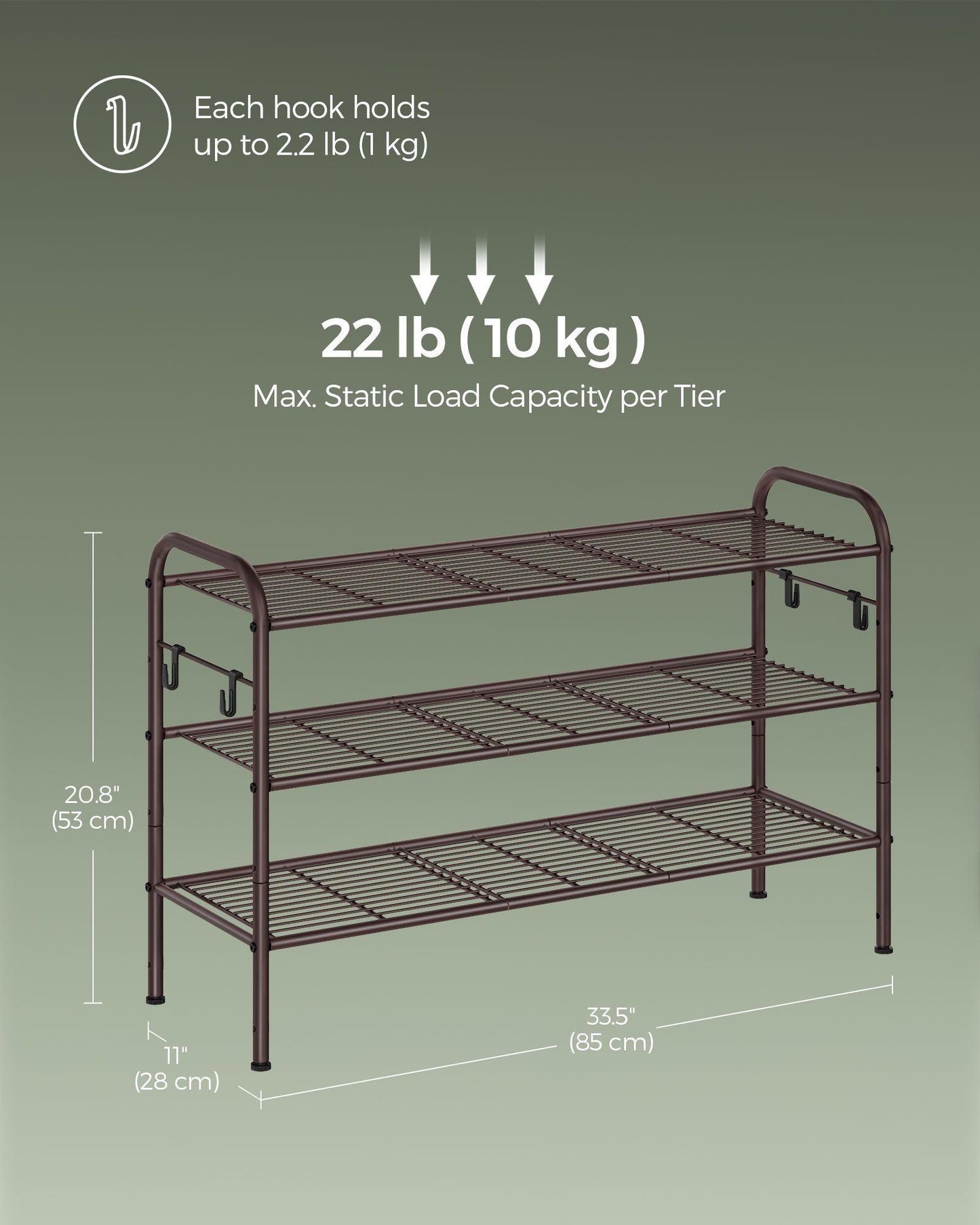 33.5" Wide 3-Tier Metal Shoe Rack Chestnut Brown FredCo