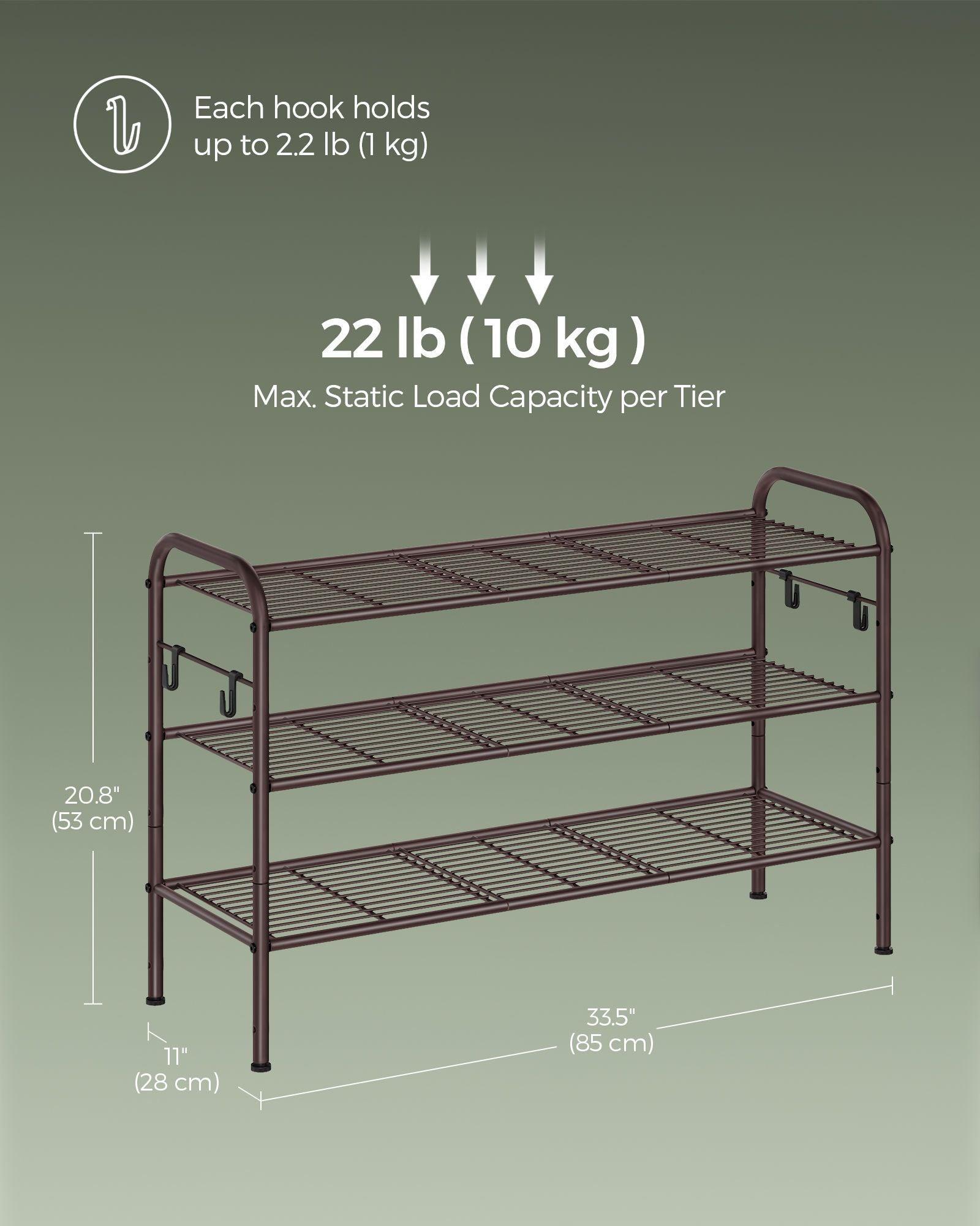33.5" Wide 3-Tier Metal Shoe Rack Chestnut Brown FredCo