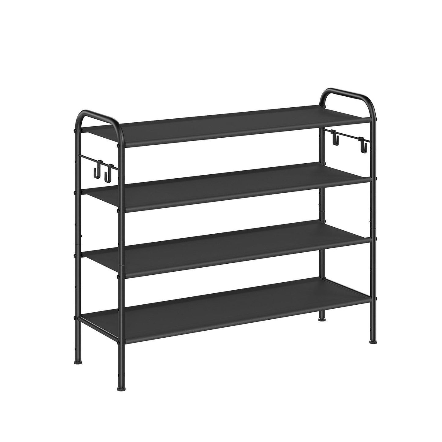 33.5" Wide 4-Tier Fabric Shoe Rack with 4 Hooks Ink Black FredCo