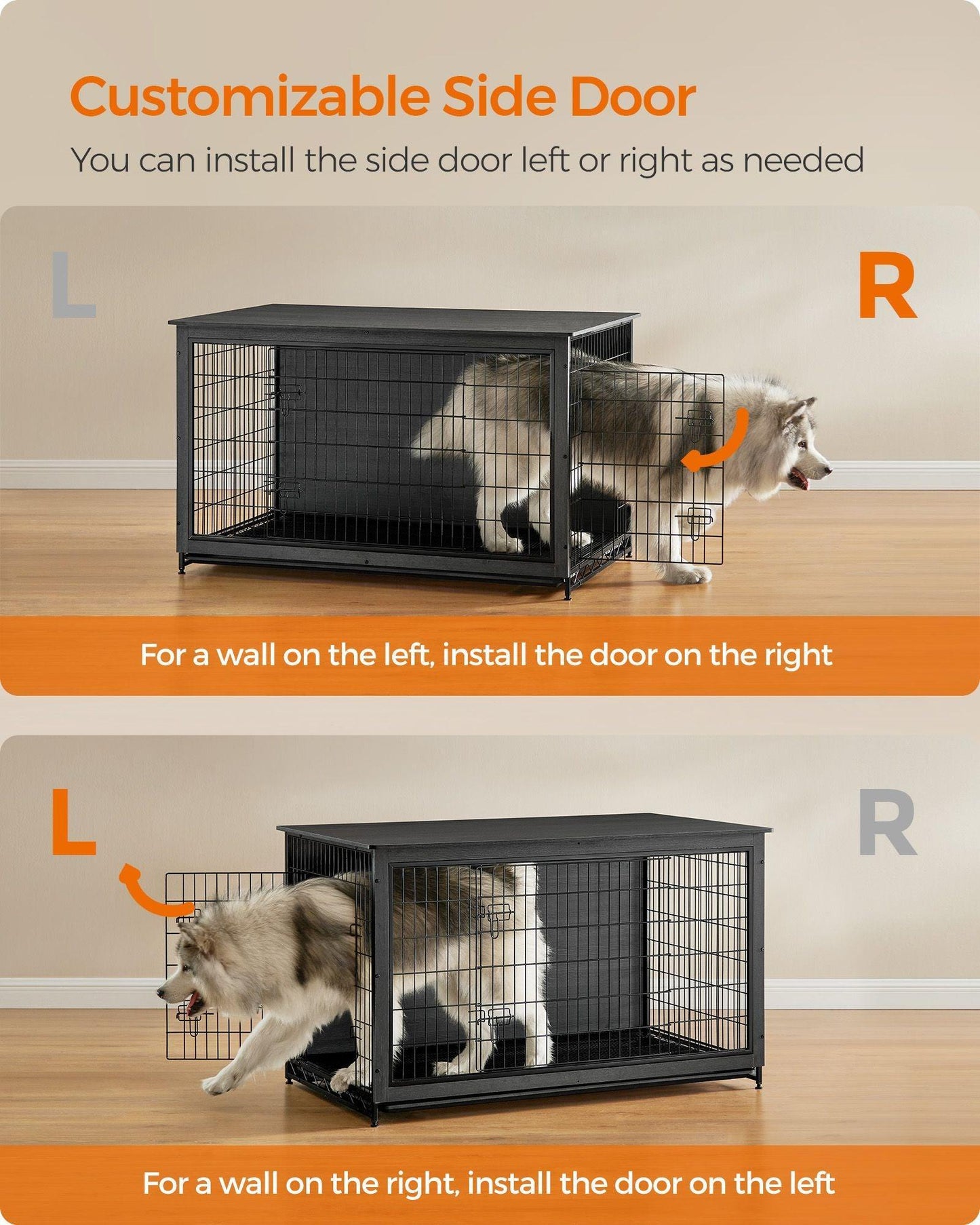 33.7" Wide Heavy-Duty Dog Crate Furniture Ink Black FredCo