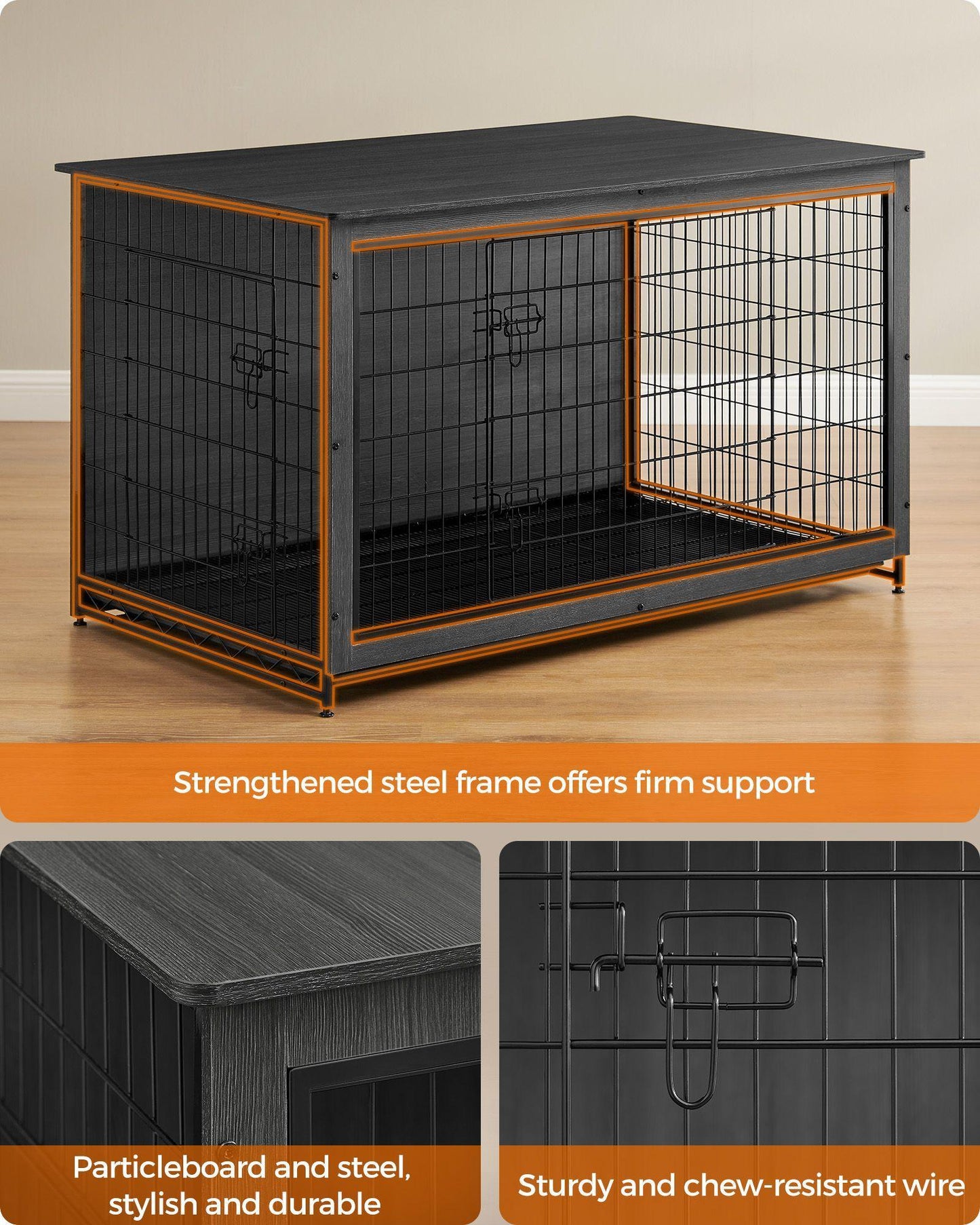 33.7" Wide Heavy-Duty Dog Crate Furniture Ink Black FredCo