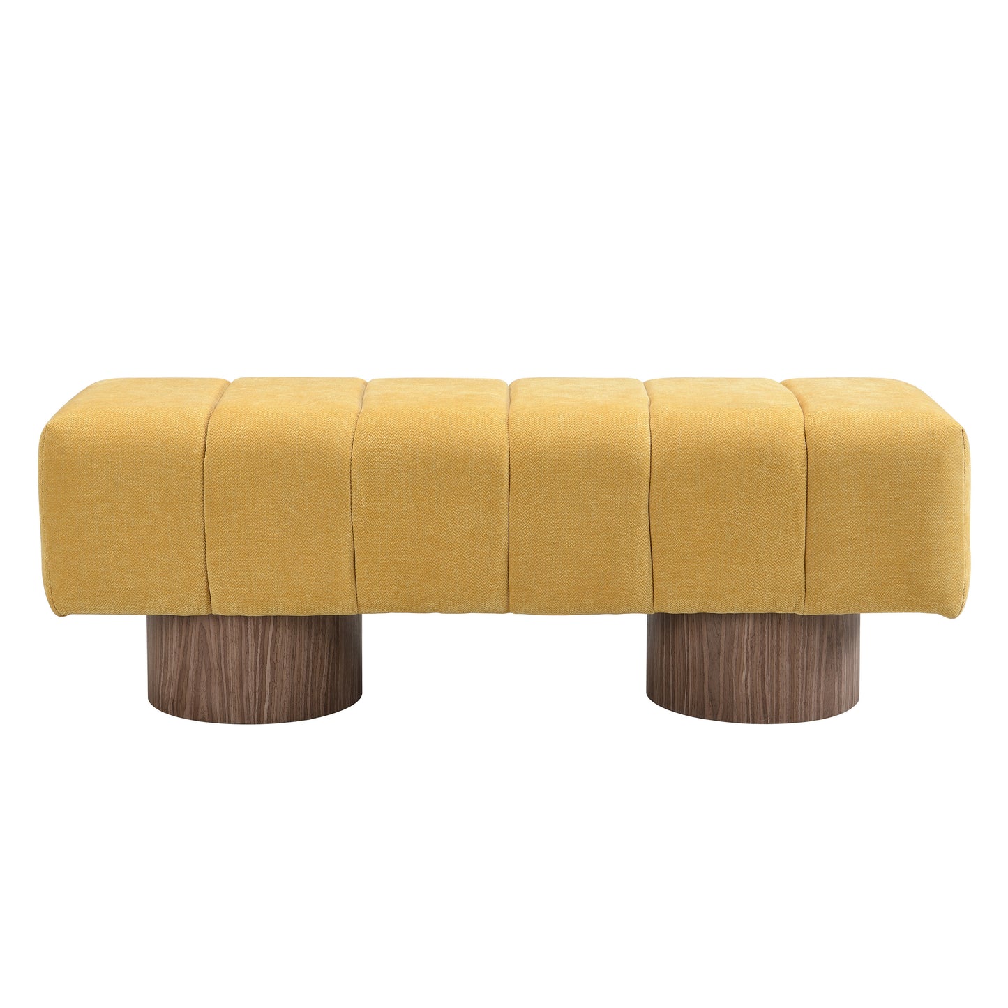 Upholstered Dining Bench, No-Assembly Entryway Bench Ottoman, Yellow Chenille Fabric, 50' Length FredCo