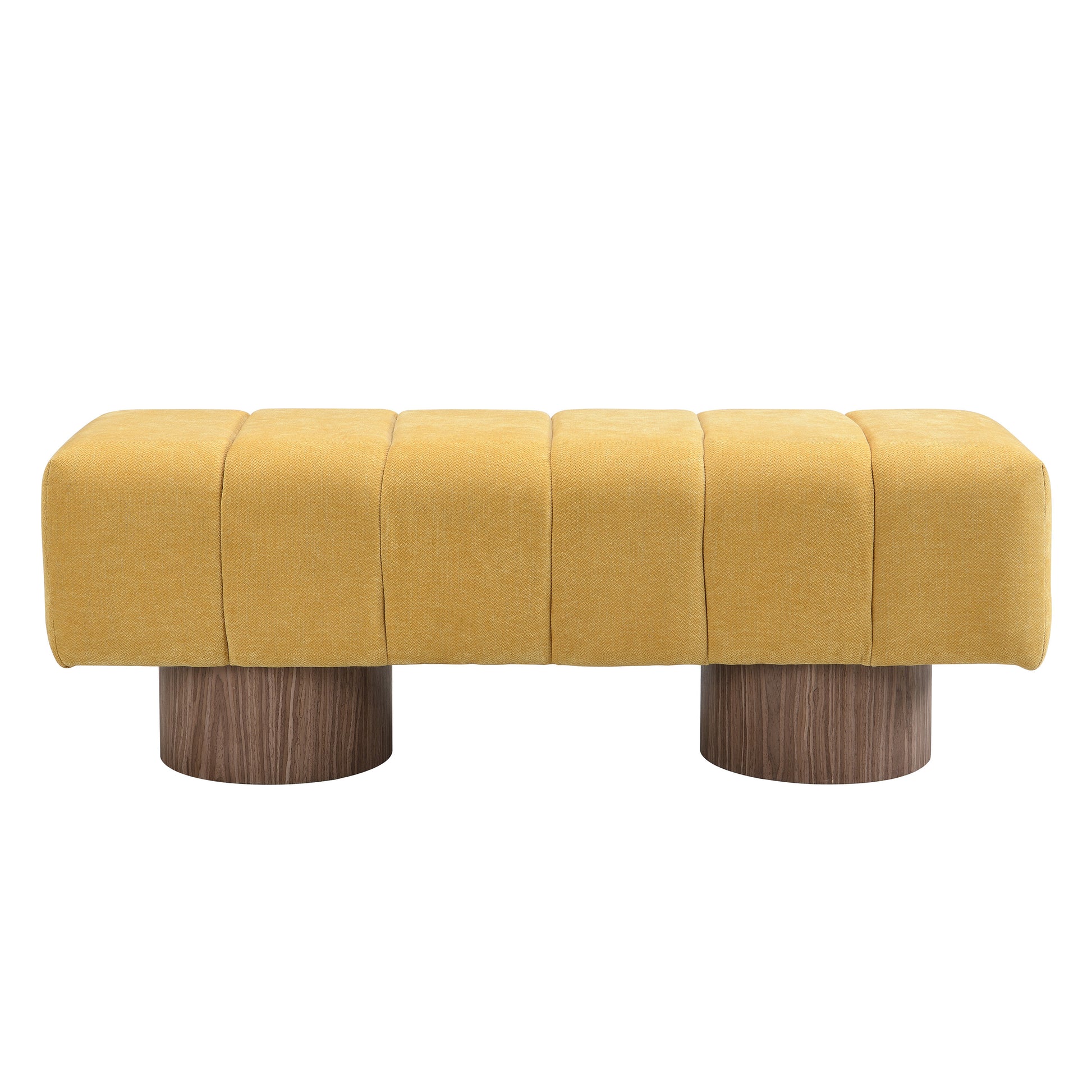 Upholstered Dining Bench, No-Assembly Entryway Bench Ottoman, Yellow Chenille Fabric, 50' Length FredCo