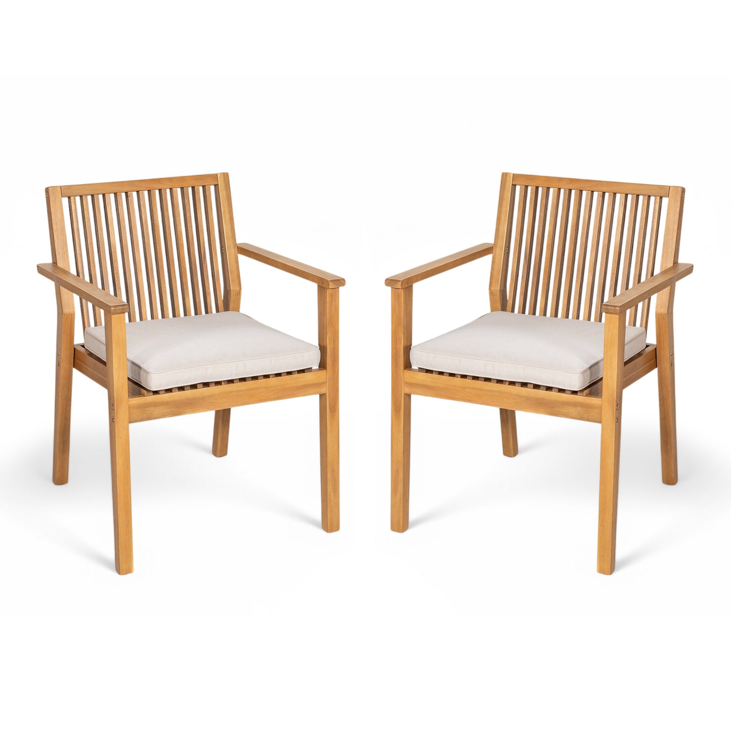 Patio Dining Chair Set of 2 - Sturdy Acacia Wood, Comfortable Waterproof Seating, 400 lbs Capacity, Natural Color Frame FredCo