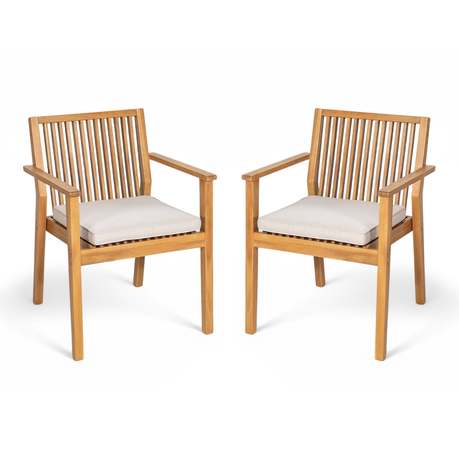 Patio Dining Chair Set of 2 - Sturdy Acacia Wood, Comfortable Waterproof Seating, 400 lbs Capacity, Natural Color Frame FredCo