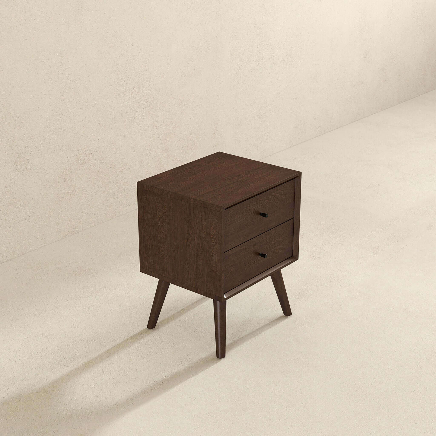 Mid-Century Modern Caroline Night Stand 2-Drawer Dark Brown Solid Wood 23.6'H x 17.7'W x 15.7'D for Bedroom, Closet, Dorm FredCo