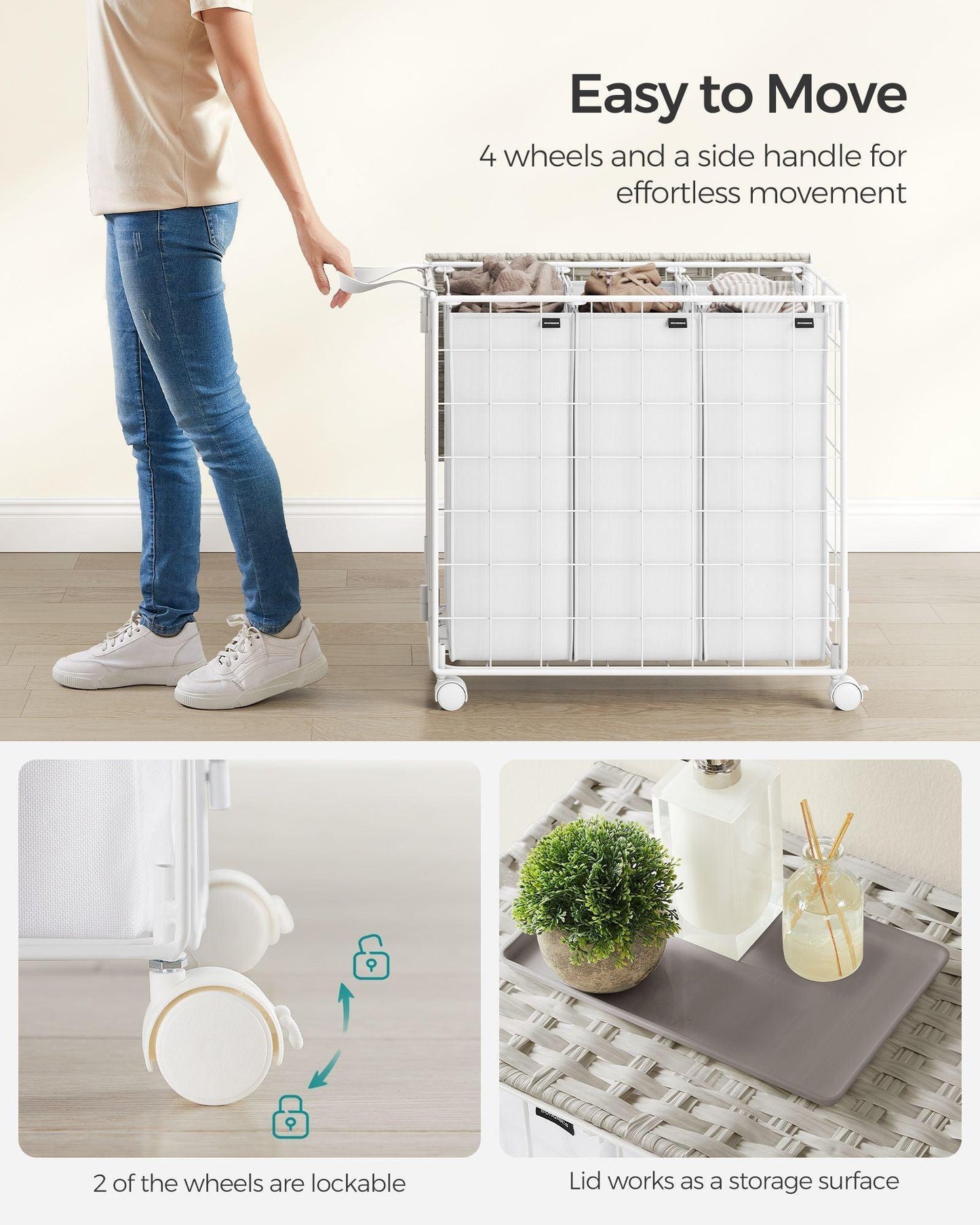 34.3-Gallon Laundry Hamper with Wheels Cloud White FredCo
