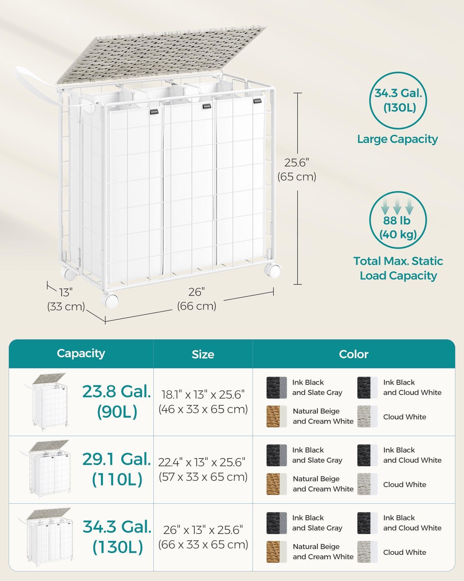 34.3-Gallon Laundry Hamper with Wheels Cloud White FredCo