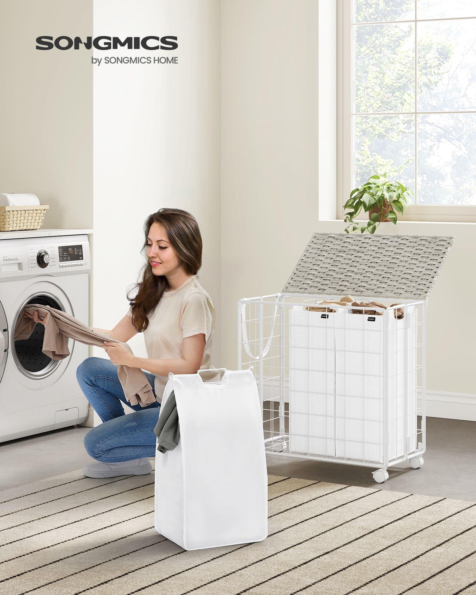 34.3-Gallon Laundry Hamper with Wheels Cloud White FredCo