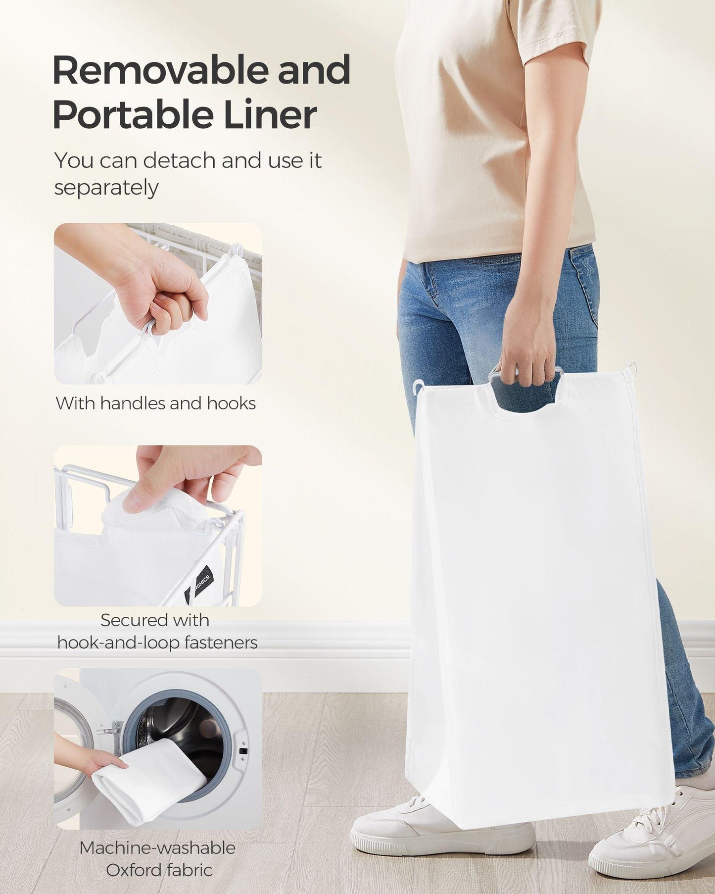34.3-Gallon Laundry Hamper with Wheels Cloud White FredCo