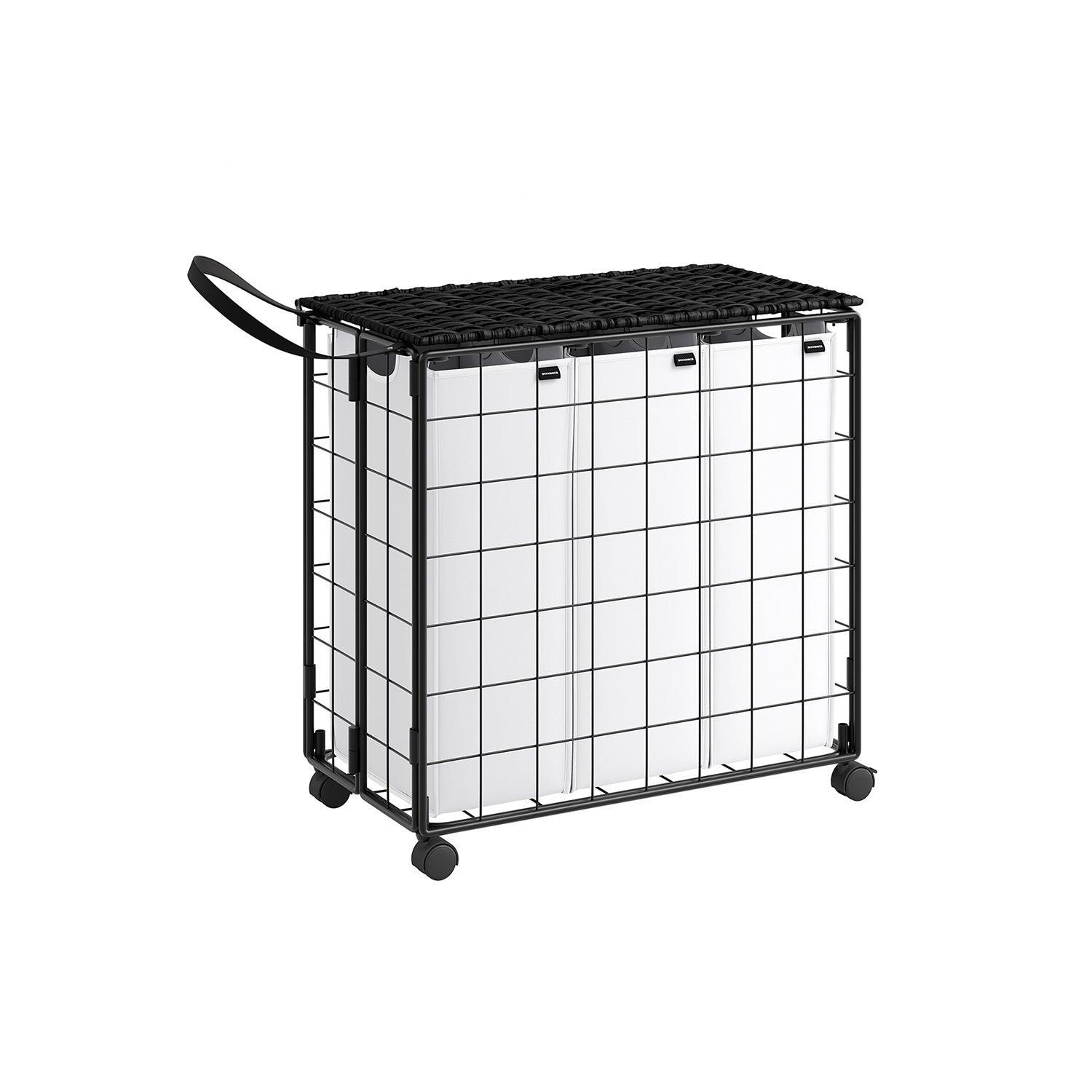 34.3-Gallon Laundry Hamper with Wheels Ink Black and Cloud White FredCo