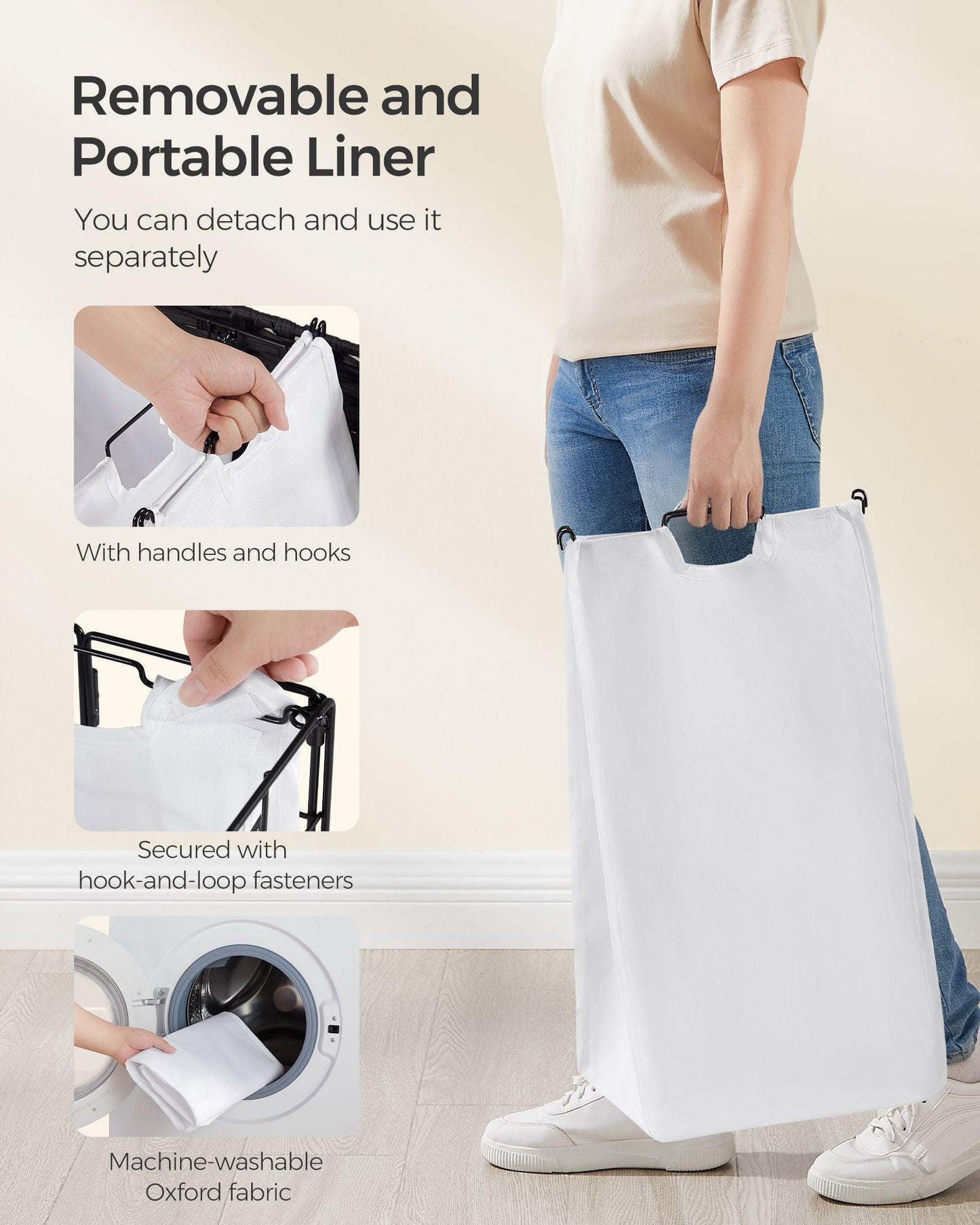 34.3-Gallon Laundry Hamper with Wheels Ink Black and Cloud White FredCo