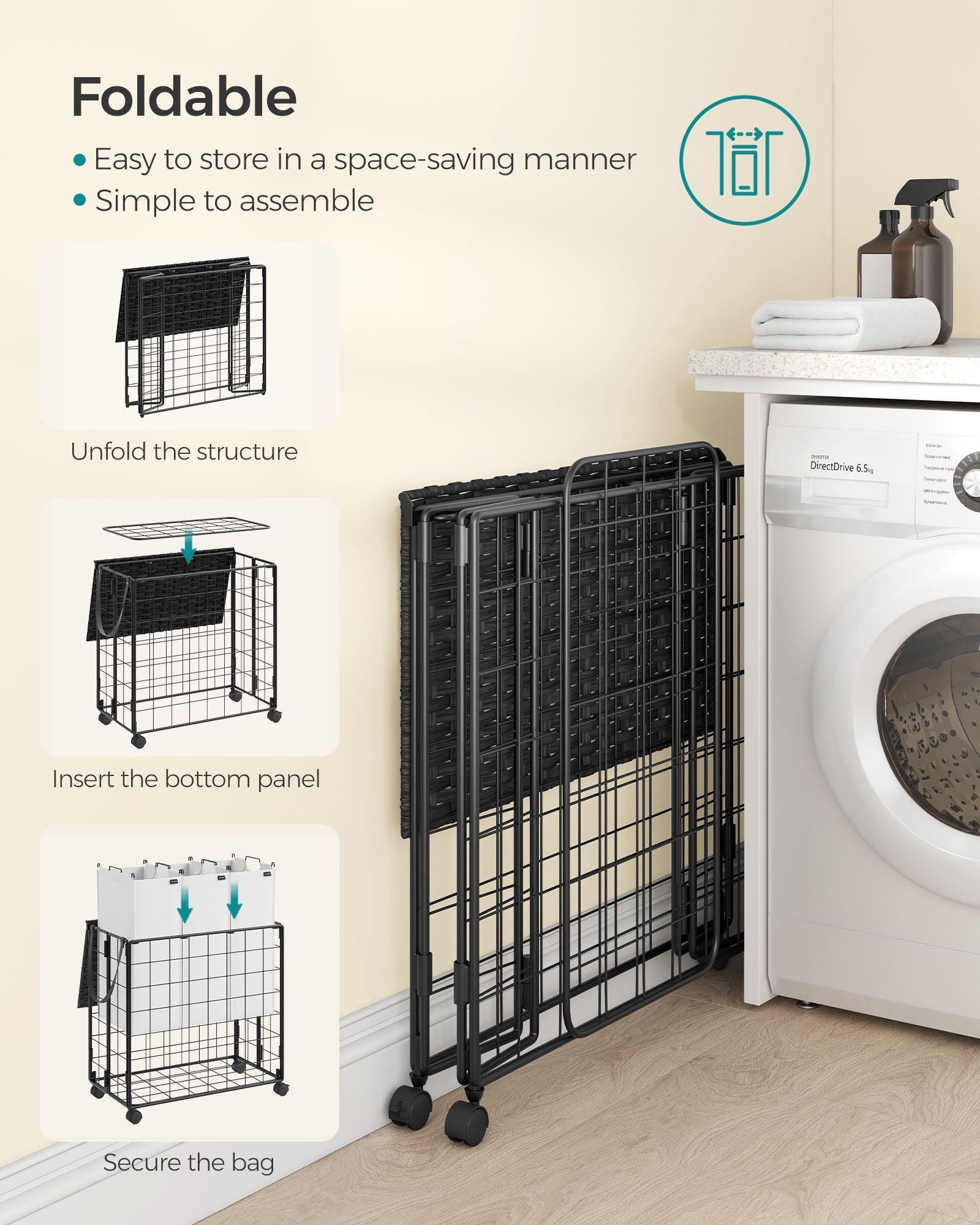 34.3-Gallon Laundry Hamper with Wheels Ink Black and Cloud White FredCo