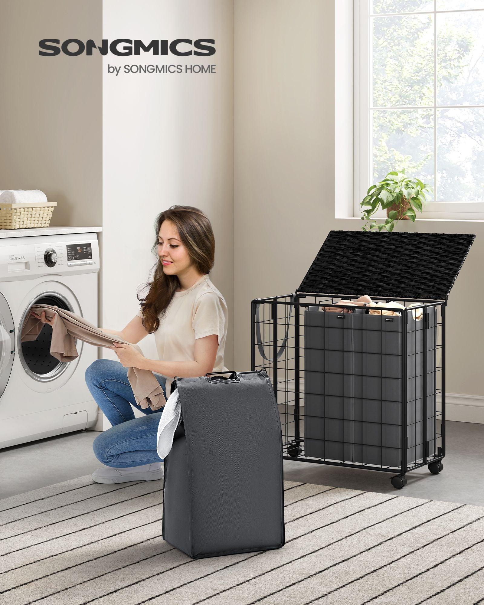 34.3-Gallon Laundry Hamper with Wheels Ink Black and Slate Gray FredCo