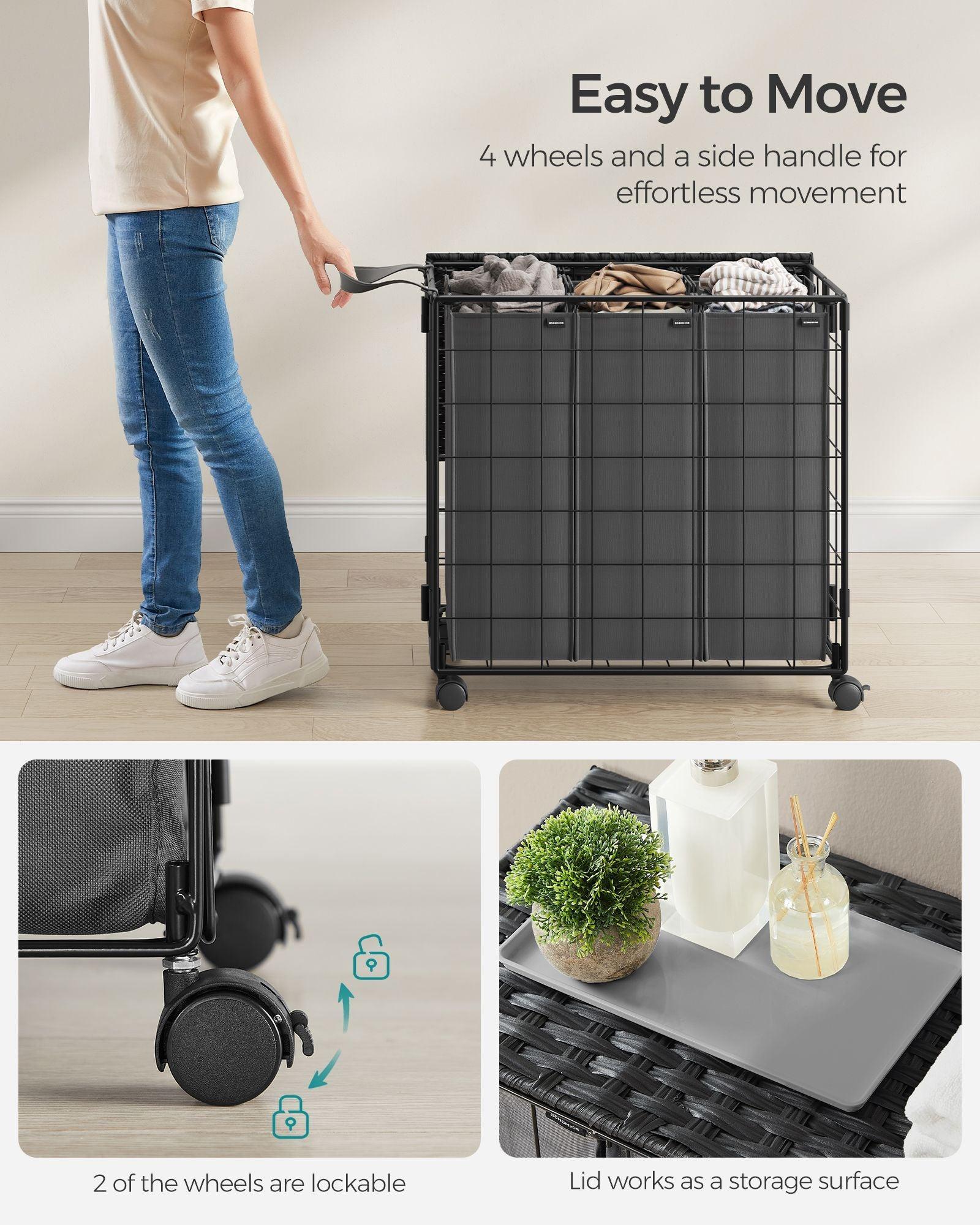 34.3-Gallon Laundry Hamper with Wheels Ink Black and Slate Gray FredCo