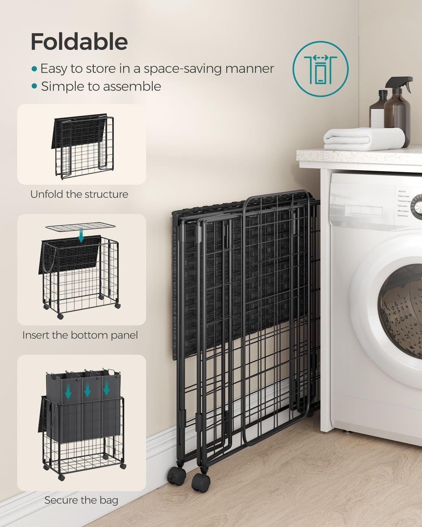 34.3-Gallon Laundry Hamper with Wheels Ink Black and Slate Gray FredCo