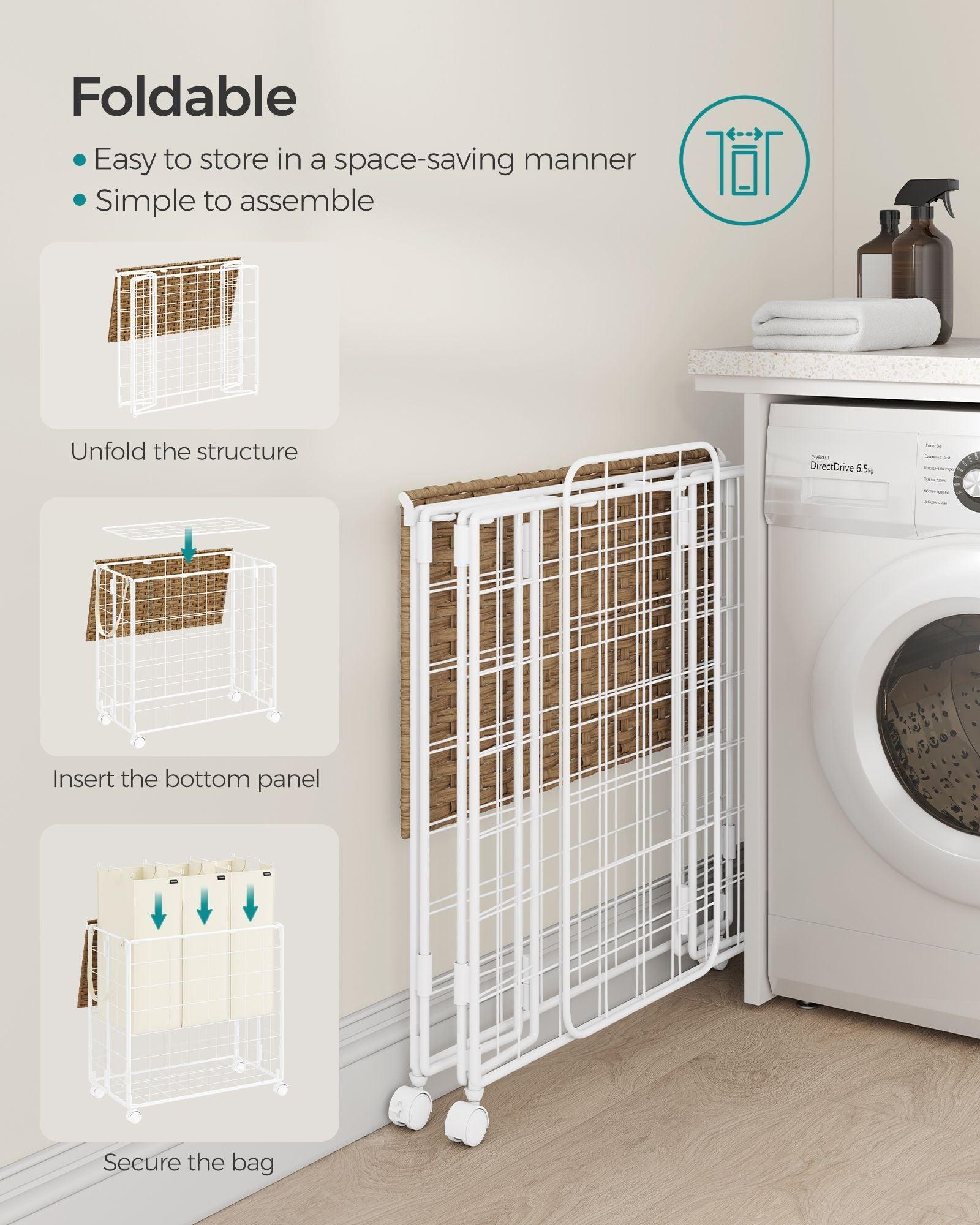 34.3-Gallon Laundry Hamper with Wheels Natural Beige and Cream White FredCo