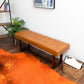 Cameron Mid-Century Modern Tan Leather Bench with Solid Wood Frame 17.5''H x 51''W x 16''D for Living Room Bedroom Waiting Room FredCo