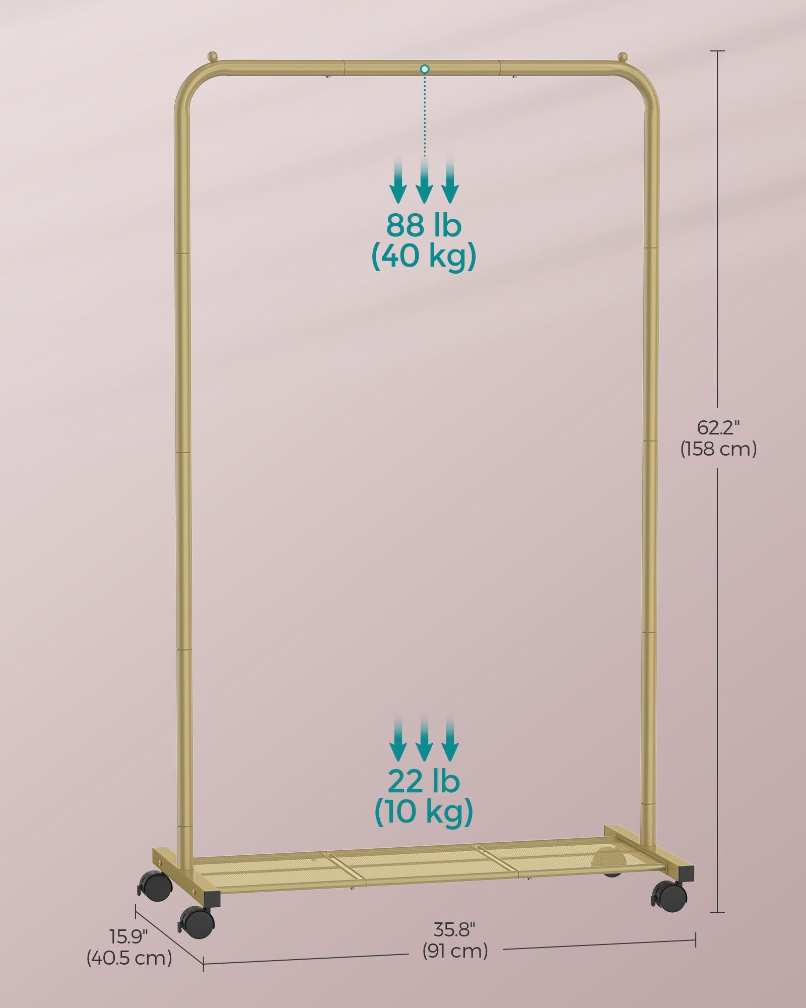 35.8" Wide Clothes Rack on Wheels Champagne Gold FredCo