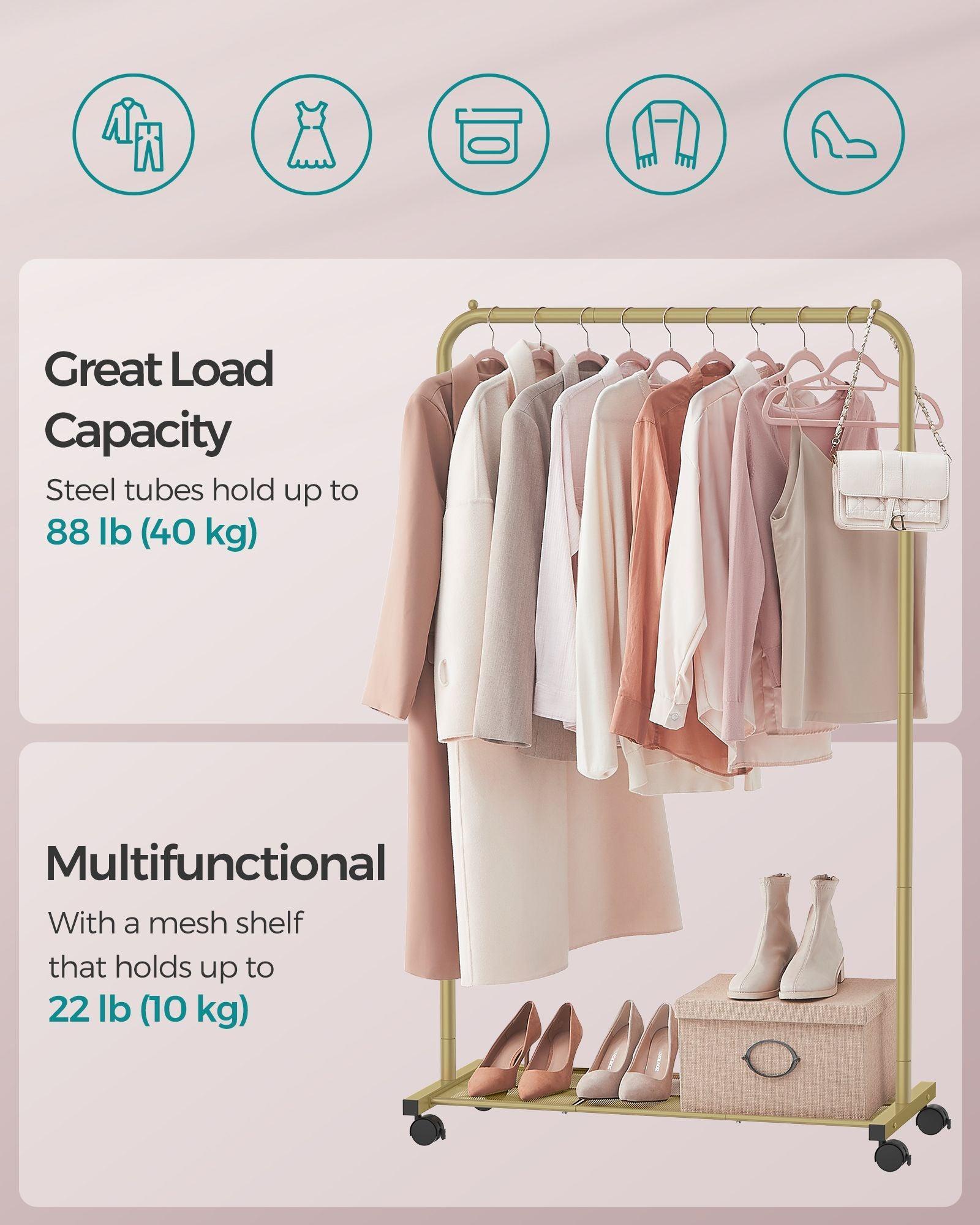 35.8" Wide Clothes Rack on Wheels Champagne Gold FredCo