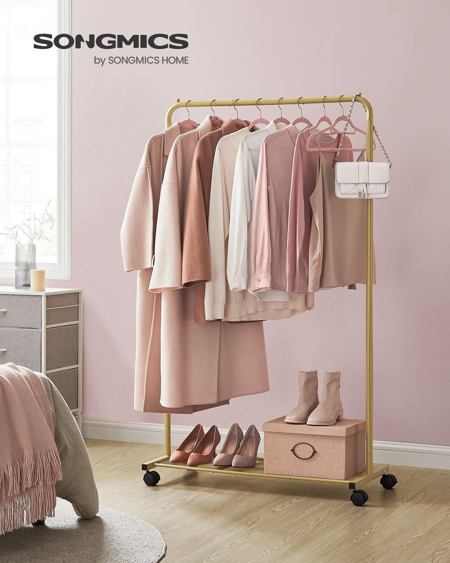 35.8" Wide Clothes Rack on Wheels Champagne Gold FredCo