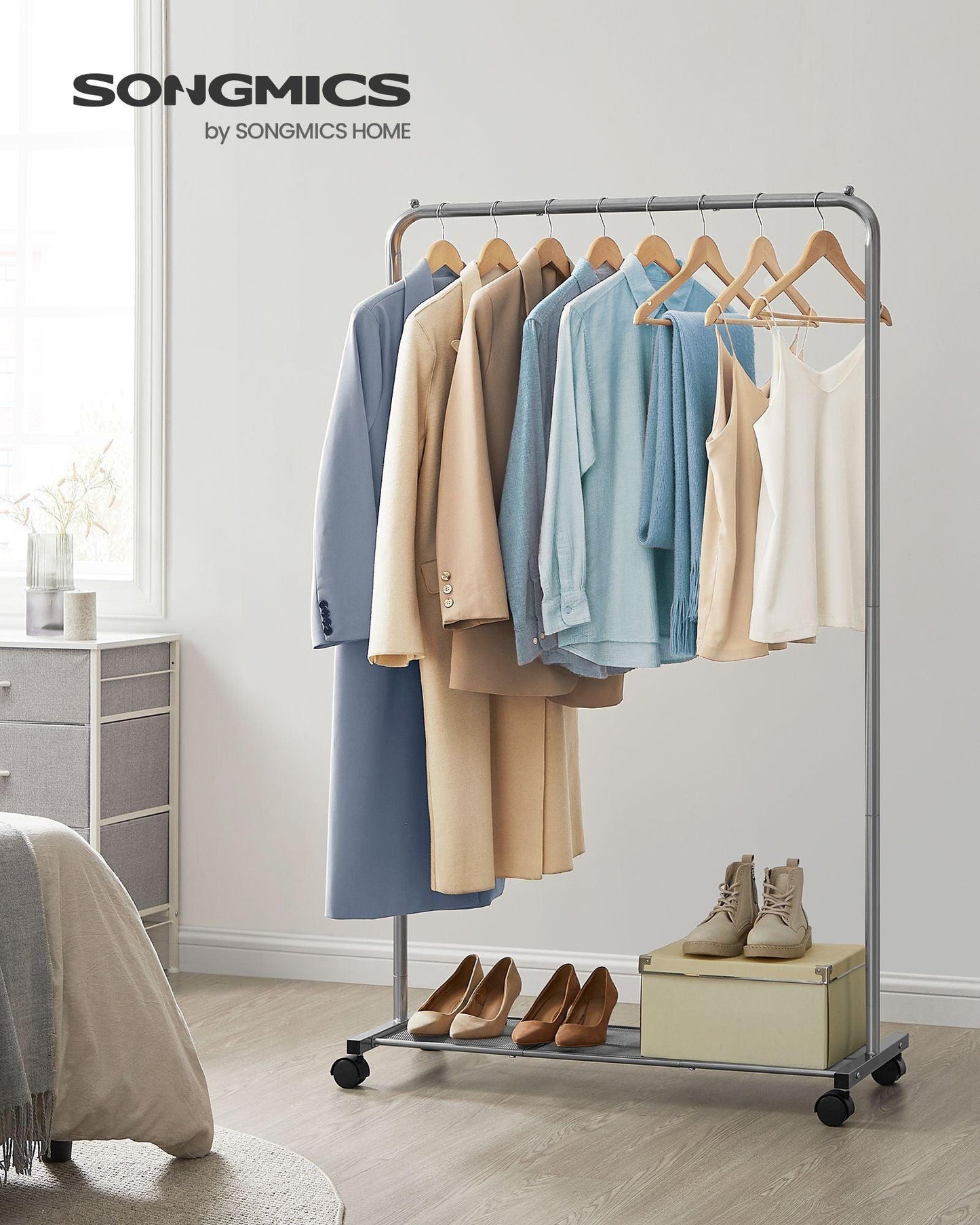 35.8" Wide Clothes Rack on Wheels Slate Gray FredCo