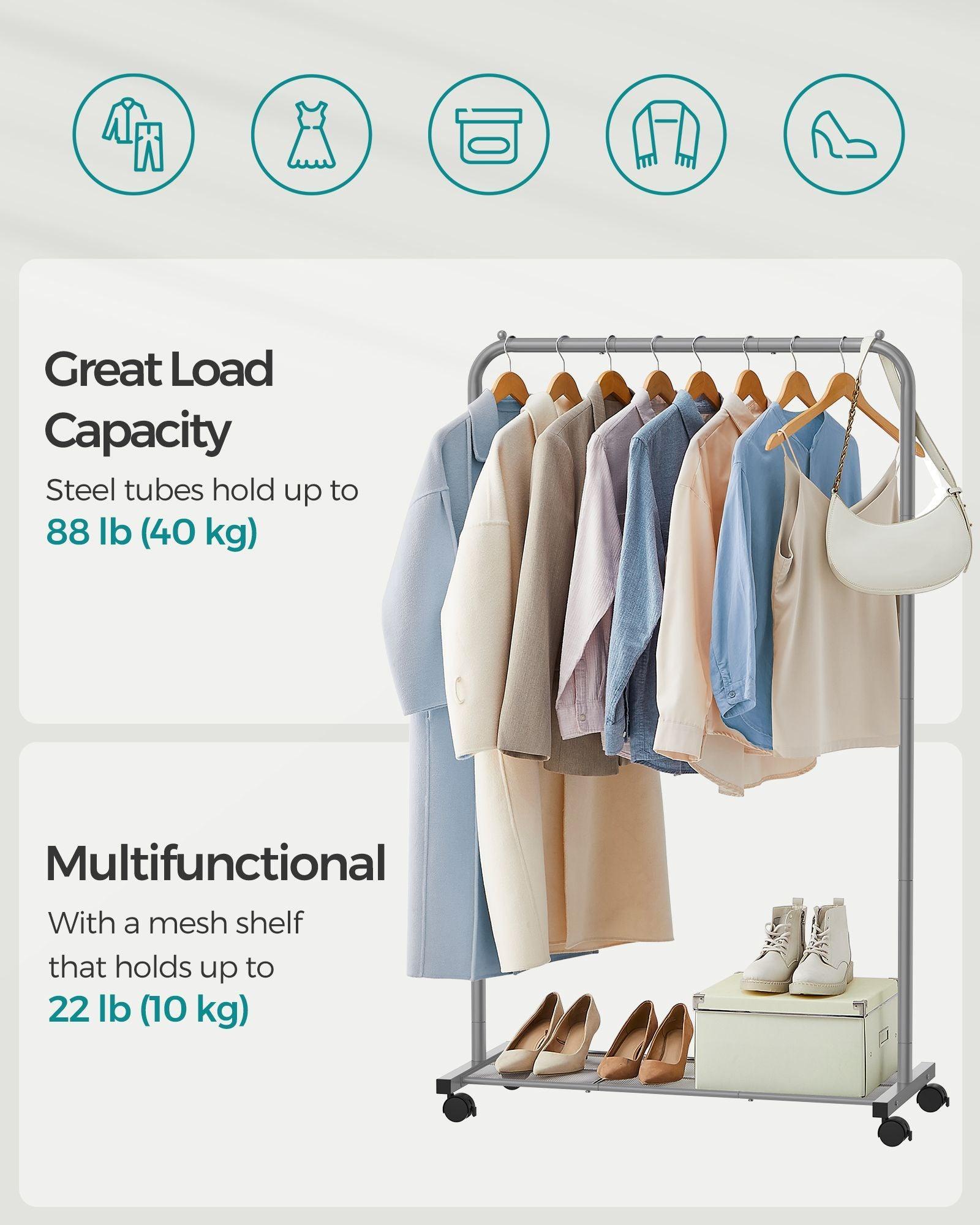 35.8" Wide Clothes Rack on Wheels Slate Gray FredCo